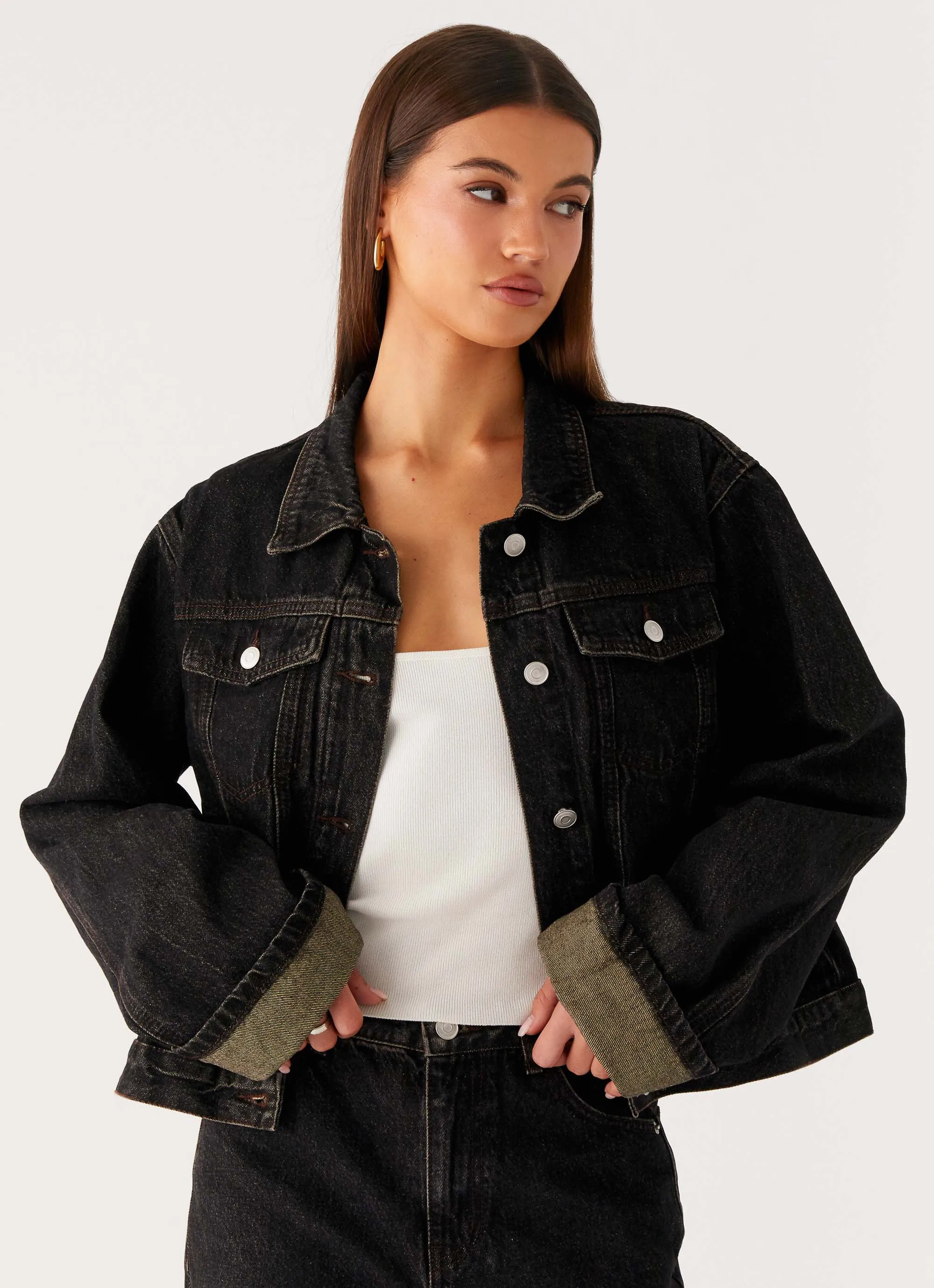 Back Again Oversized Denim Jacket - Acid Charcoal sold by Peppermayo