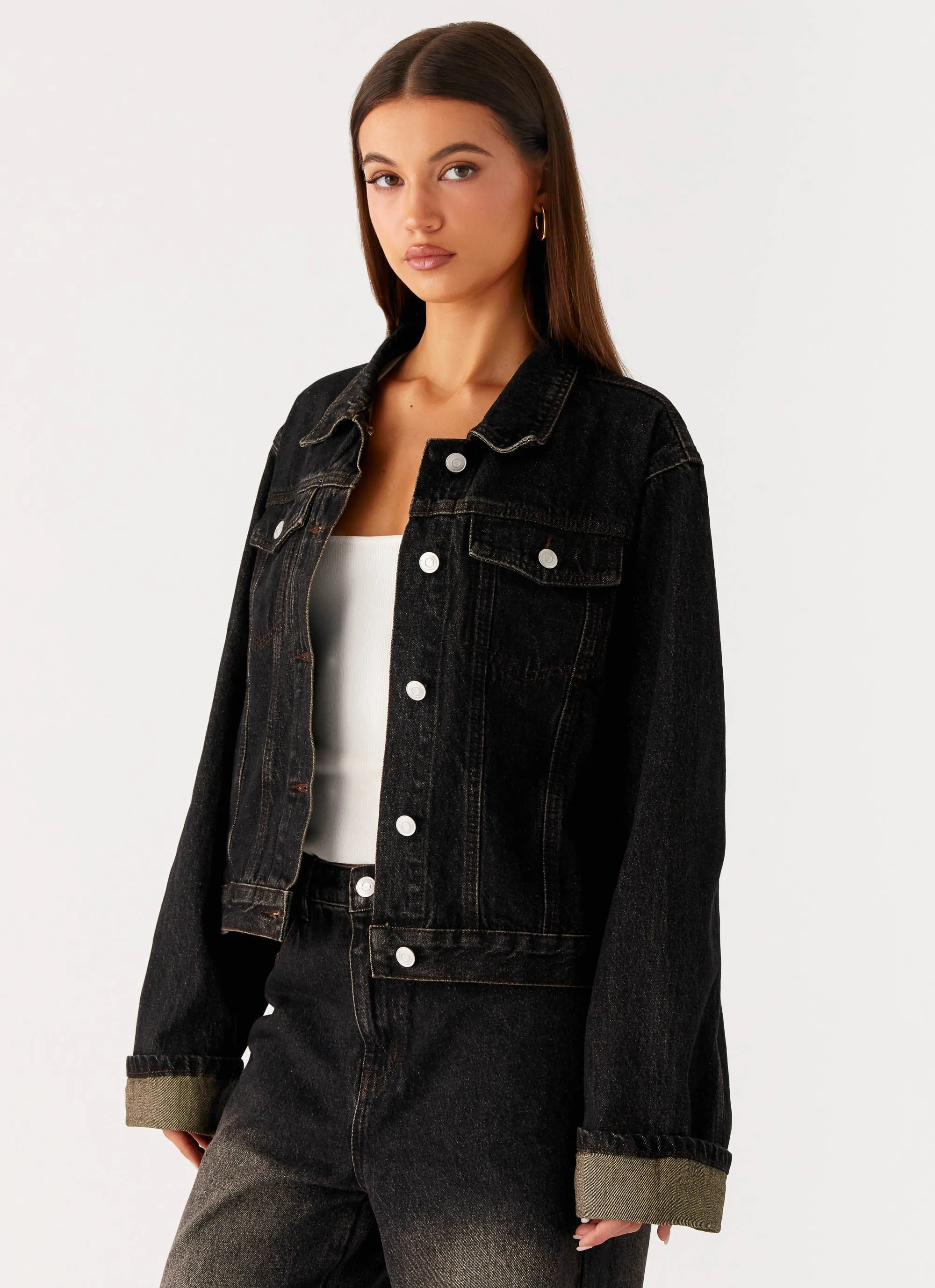 Back Again Oversized Denim Jacket - Acid Charcoal sold by Peppermayo product image thumbnail 5