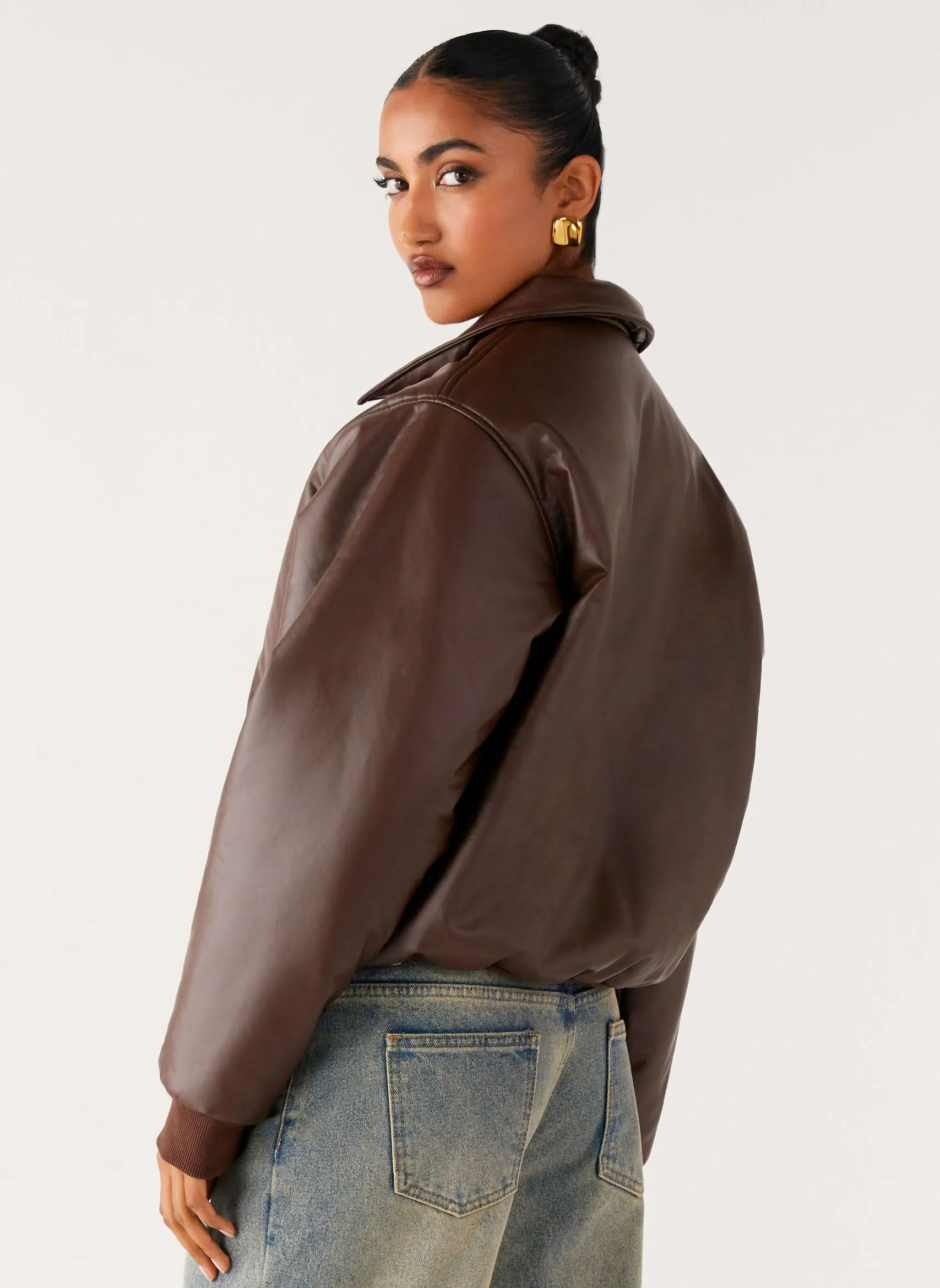 Outlands Faux Leather Bomber Jacket - Chocolate sold by Peppermayo product image thumbnail 5