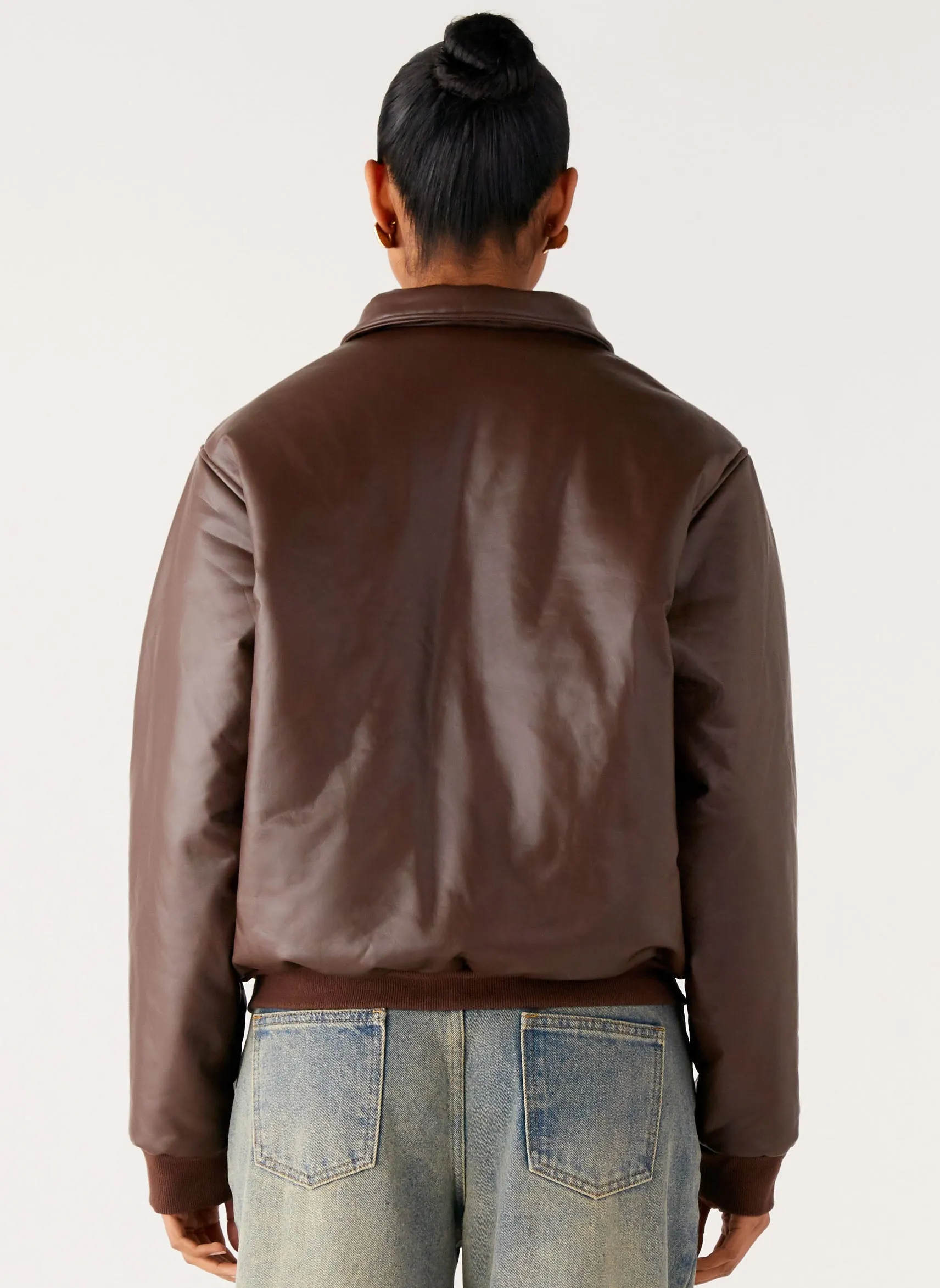 Outlands Faux Leather Bomber Jacket - Chocolate sold by Peppermayo product image thumbnail 4