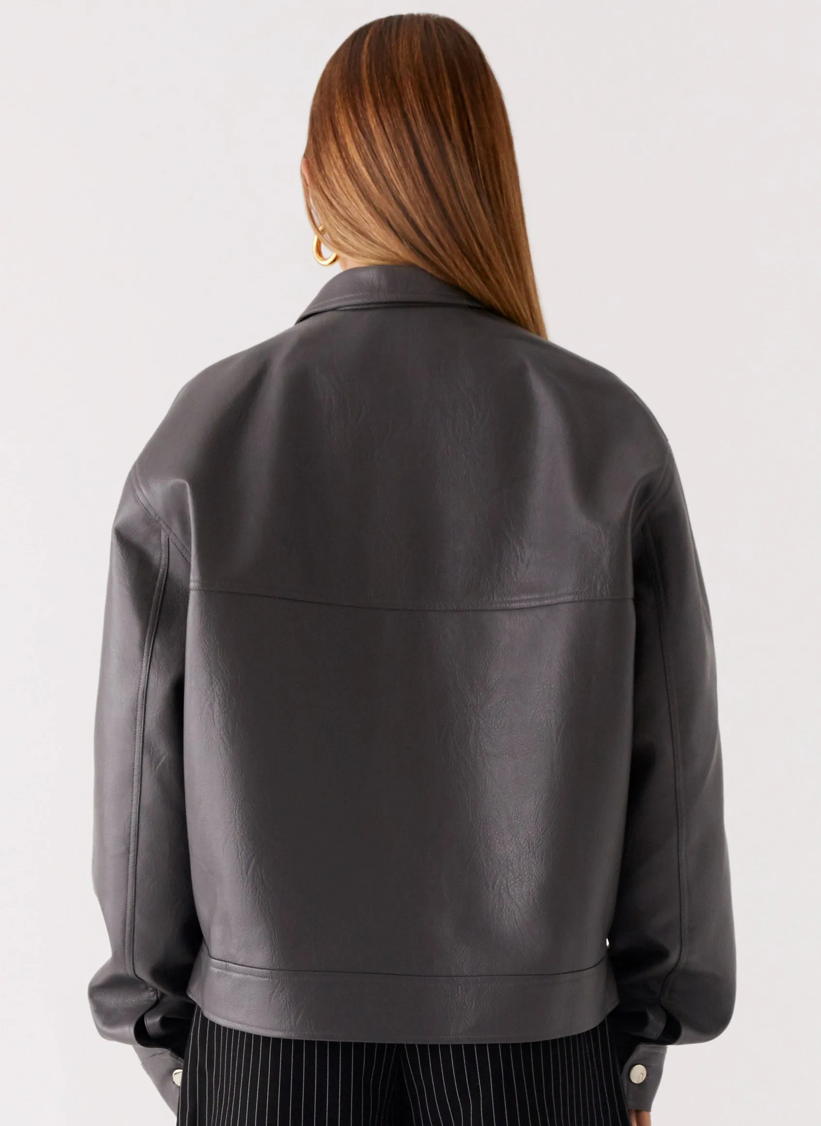 Lula Faux Leather Bomber Jacket - Charcoal sold by Peppermayo product image thumbnail 4