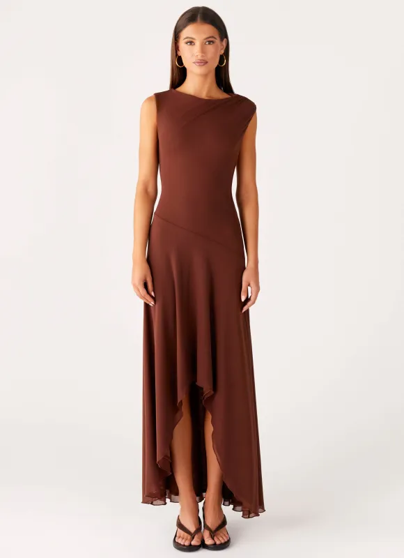 Danika Maxi Dress - Chocolate sold by Peppermayo