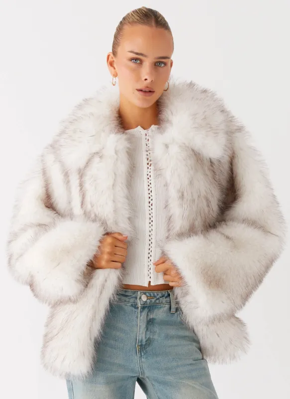 Novera Faux Fur Jacket - White Grey sold by Peppermayo