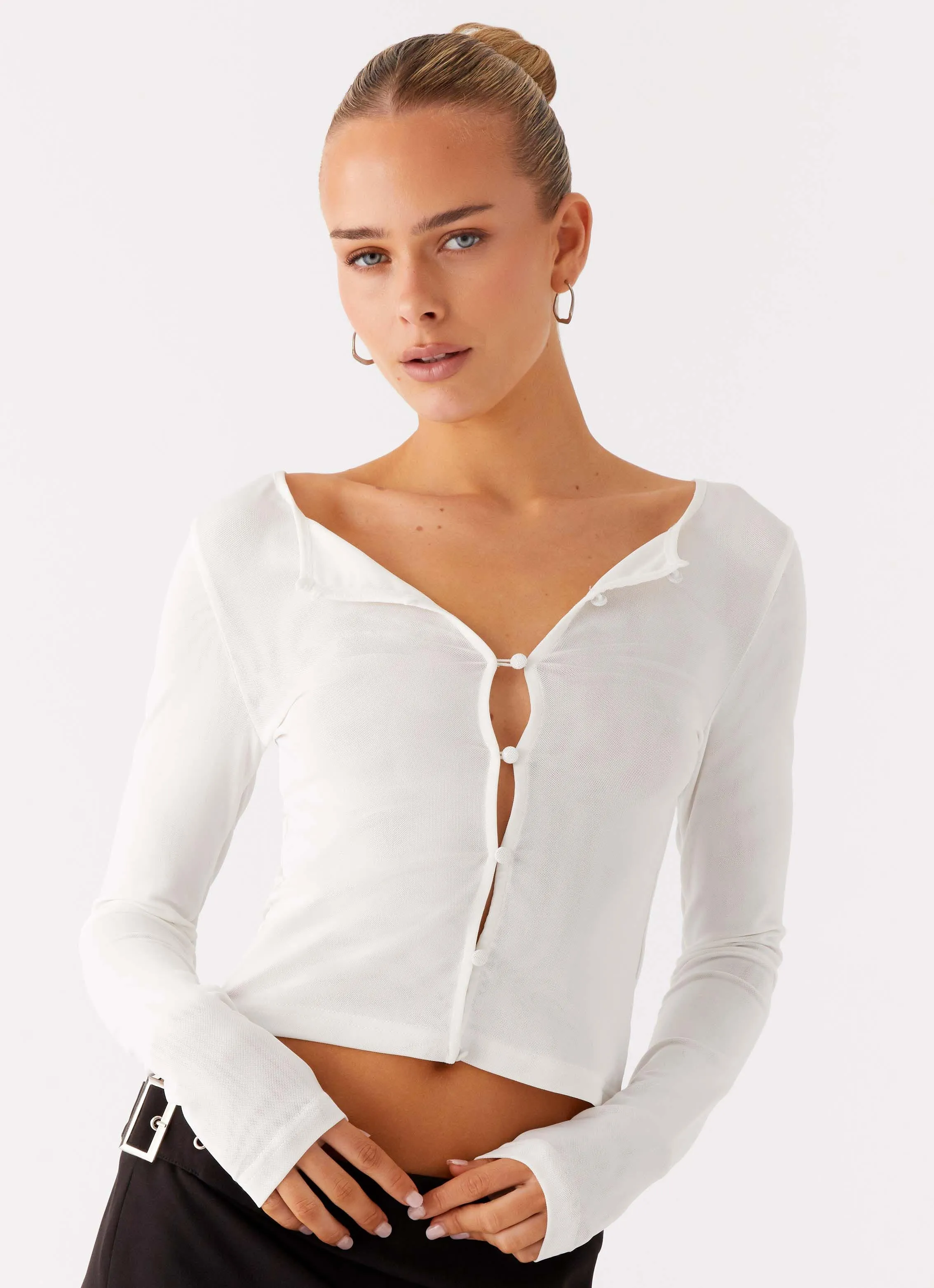 Fifth Ave Mesh Long Sleeve Top - Off White sold by Peppermayo