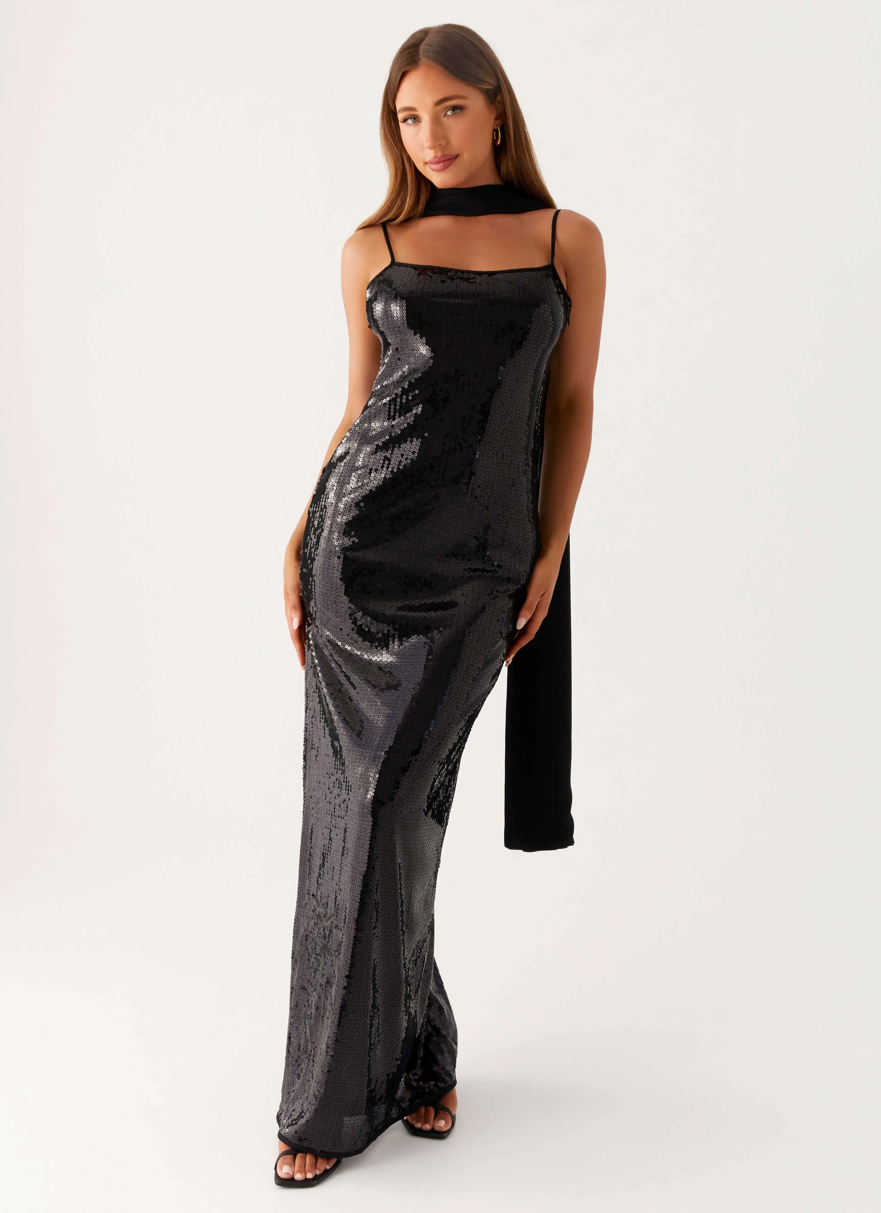 Scarf Neck Sequins Maxi Dress - Black sold by Peppermayo product image thumbnail 5