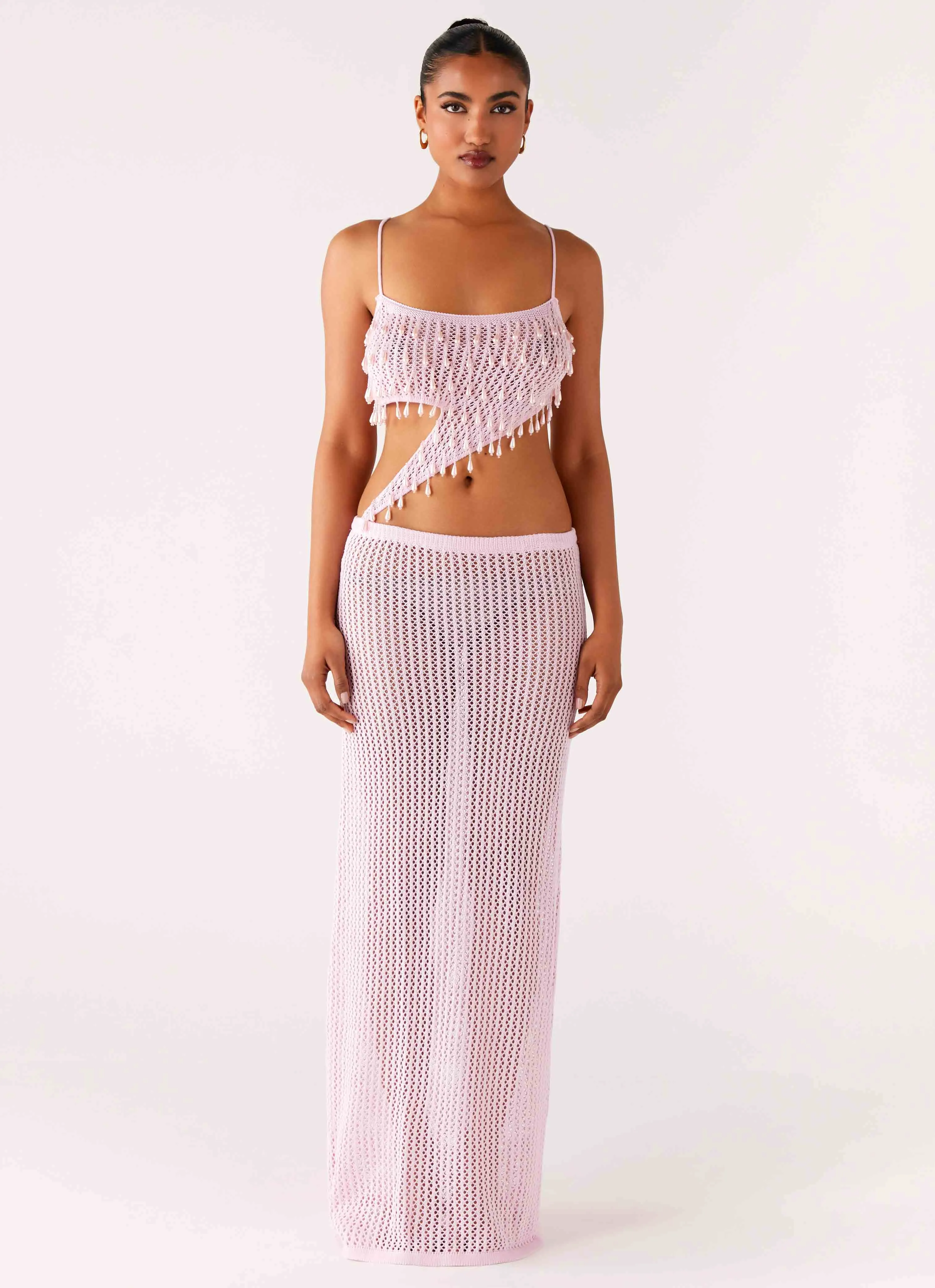 Shellbound Crochet Maxi Dress - Pink sold by Peppermayo