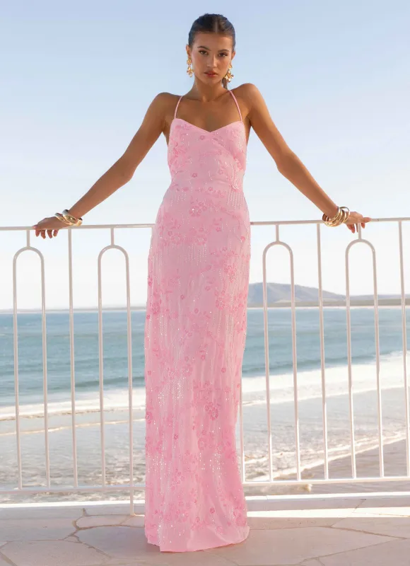Vietta Sequin Cami Maxi Dress - Pink sold by Peppermayo