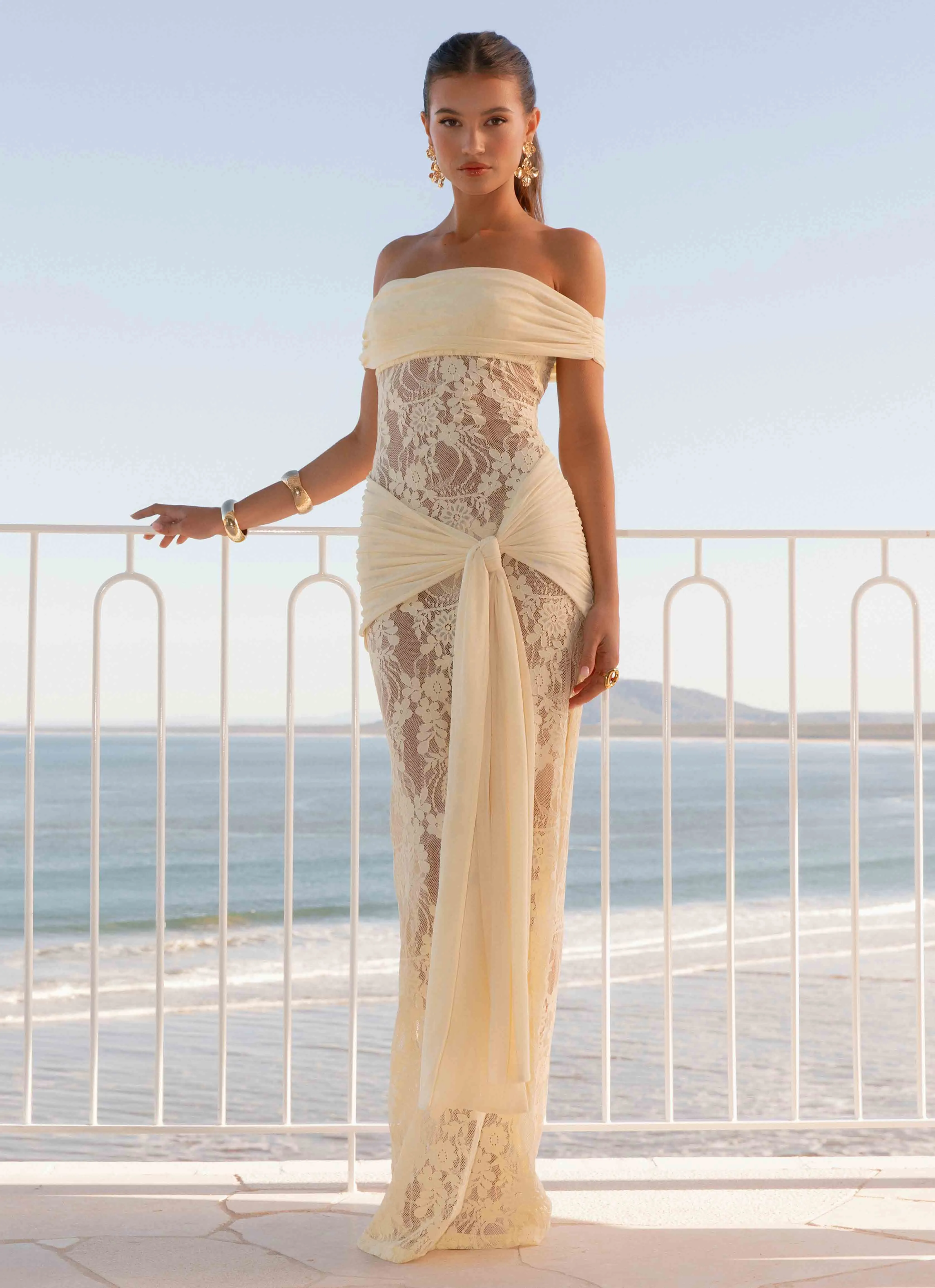 Gracie Twist Maxi Dress - Yellow sold by Peppermayo