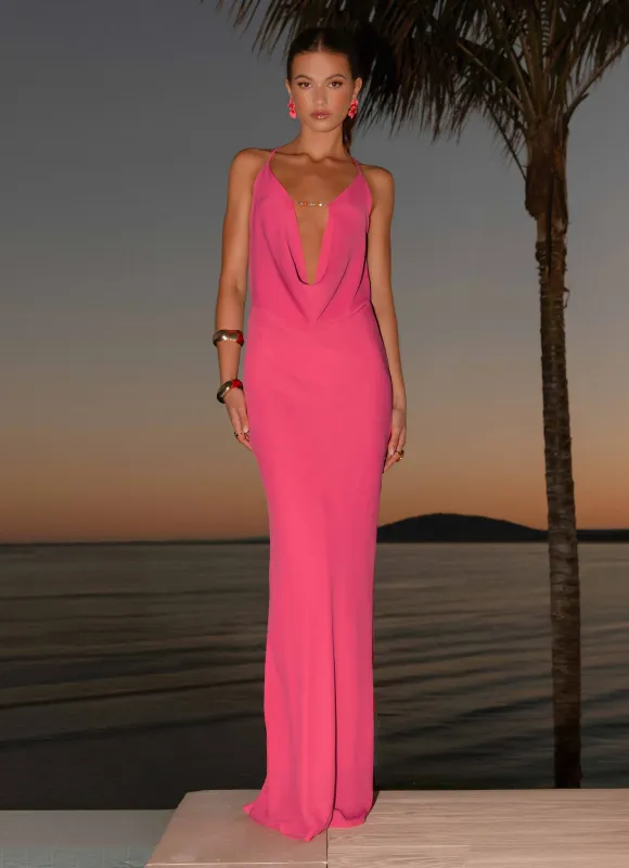 Pure Heart Cowl Maxi Dress - Fuchsia sold by Peppermayo