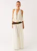 Narlah Halter Maxi Dress - Ivory sold by Peppermayo