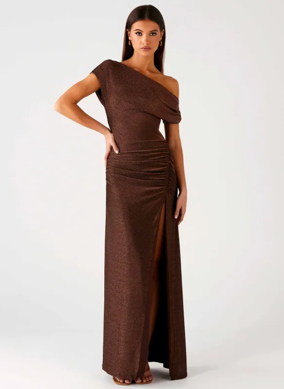 Harvest Moon Maxi Dress - Chocolate sold by Peppermayo