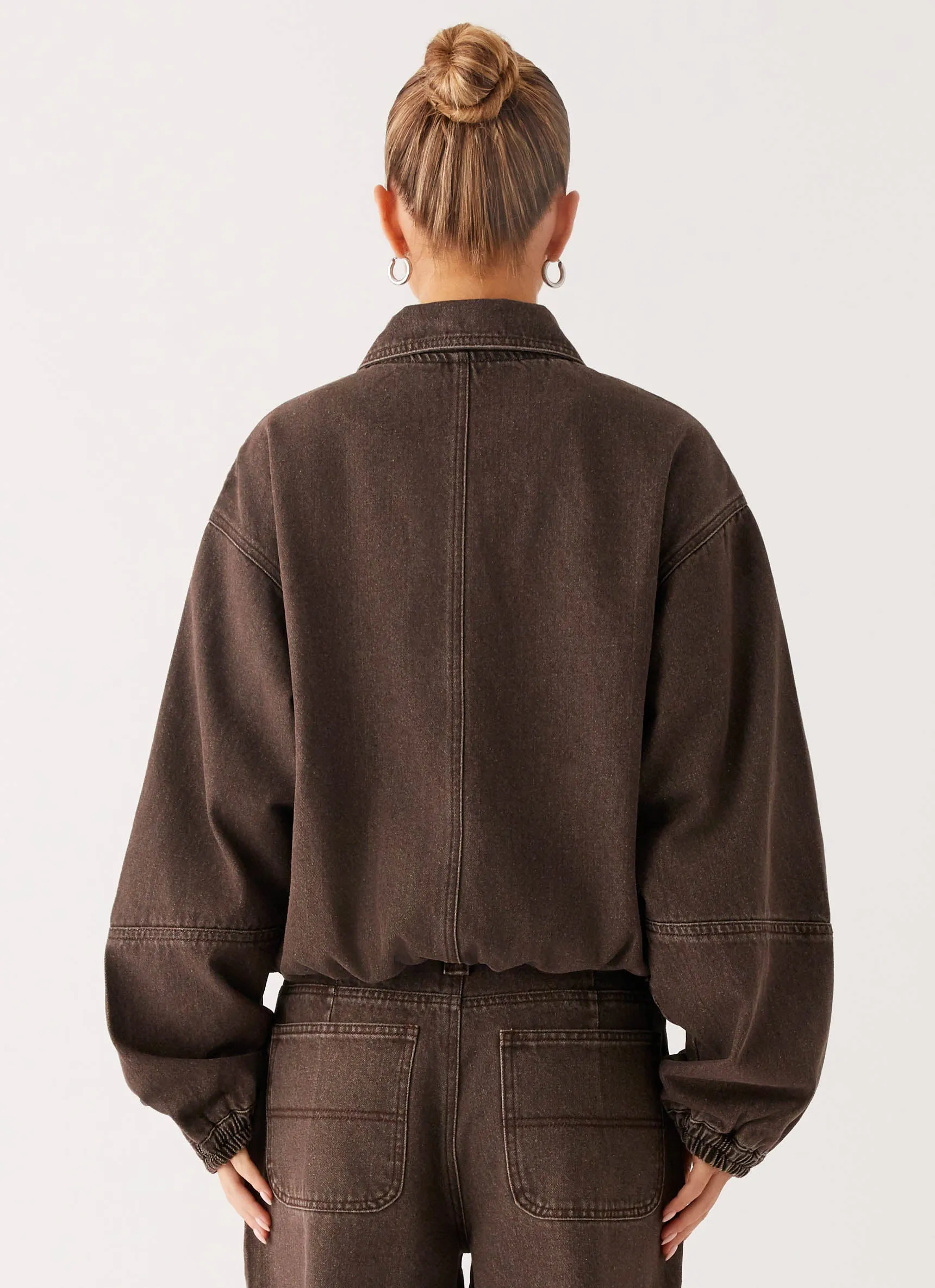 Midwest Washed Denim Bomber Jacket - Light Wash Chocolate sold by Peppermayo product image thumbnail 4