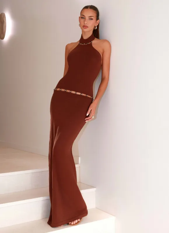 Opaline Knit Maxi Dress - Chocolate sold by Peppermayo