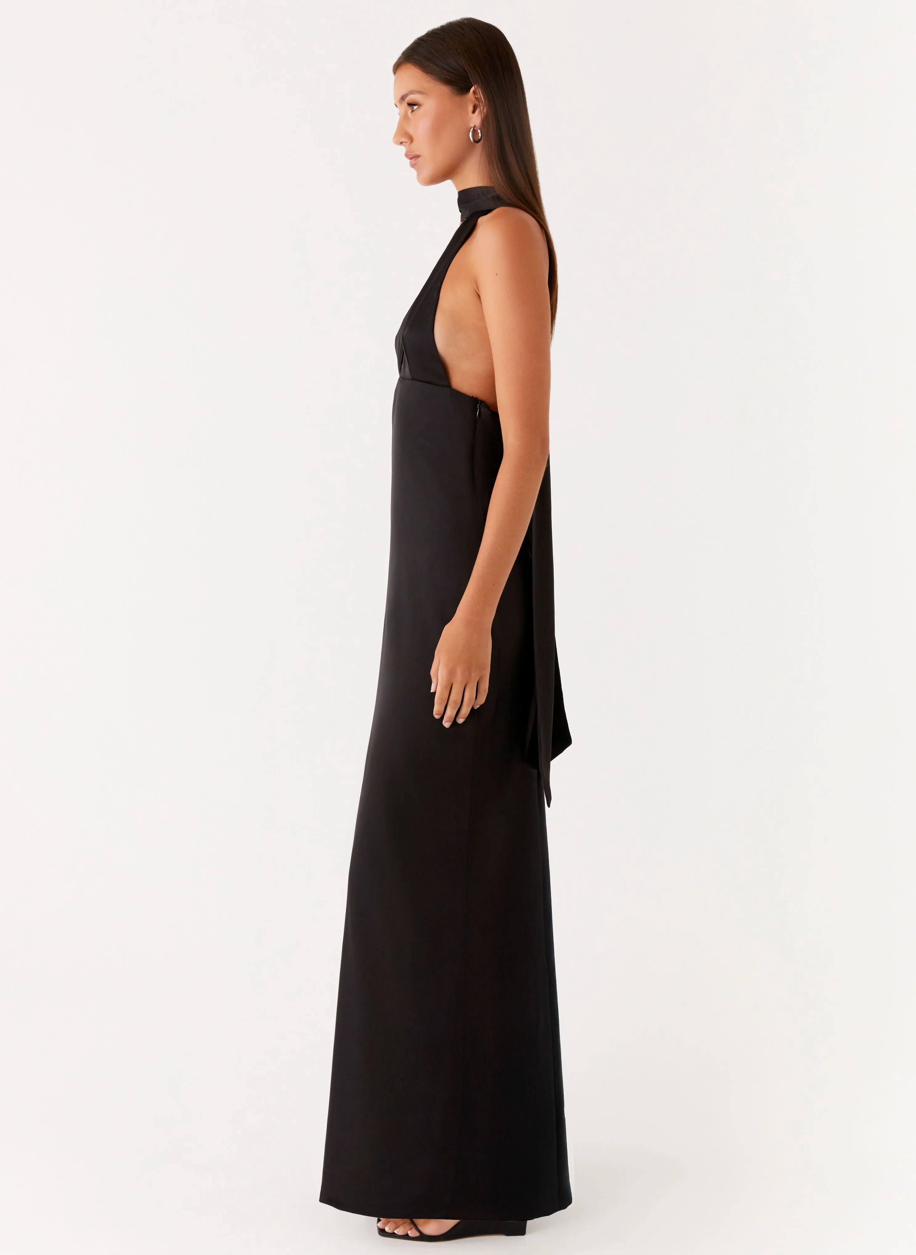 Alicia Satin Halter Maxi Dress - Black sold by Peppermayo product image thumbnail 3