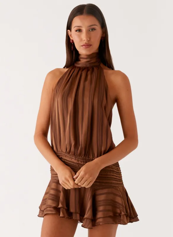 Willow Chiffon Mini Dress - Chocolate sold by Peppermayo