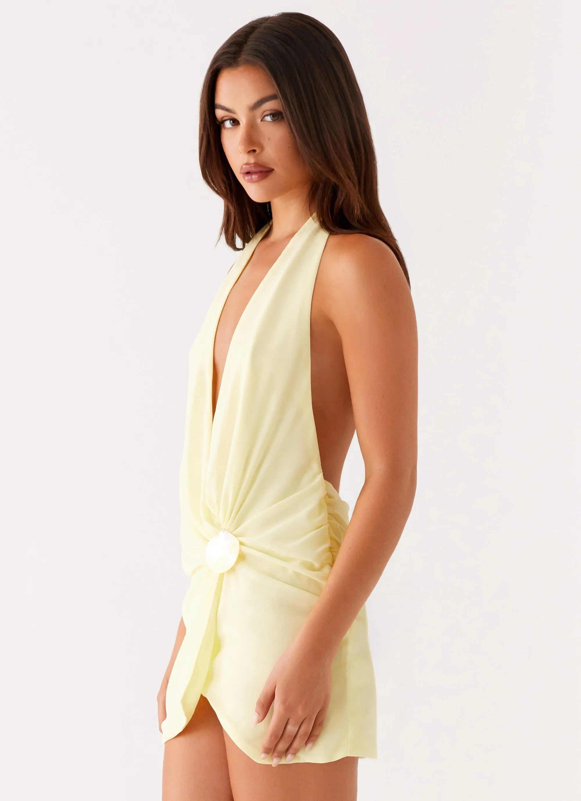 Eleanora Plunge Mini Dress - Yellow sold by Peppermayo product image thumbnail 3