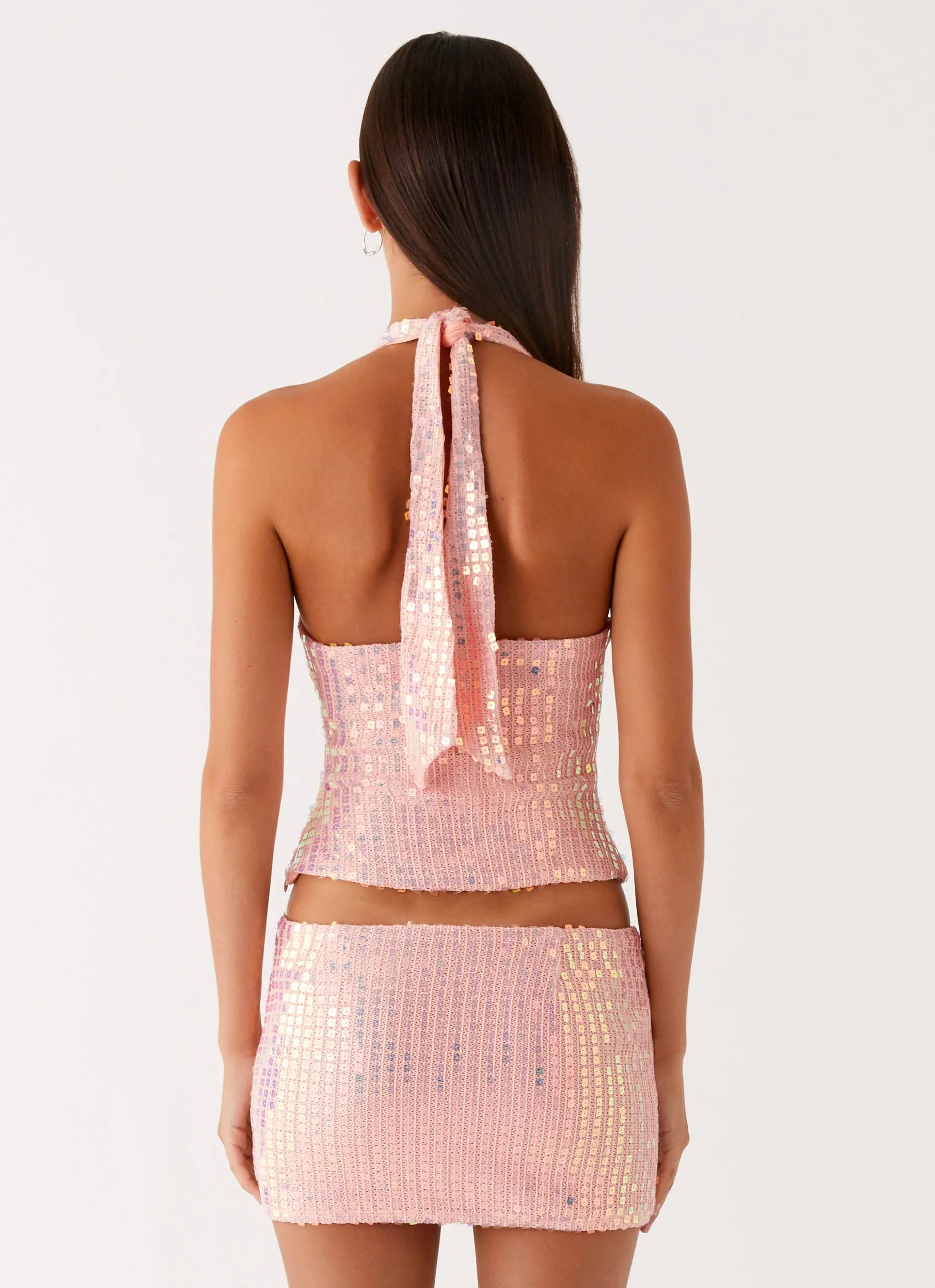 Been That Girl Halter Knit Sequin Top - Iridescent Pink sold by Peppermayo product image thumbnail 3