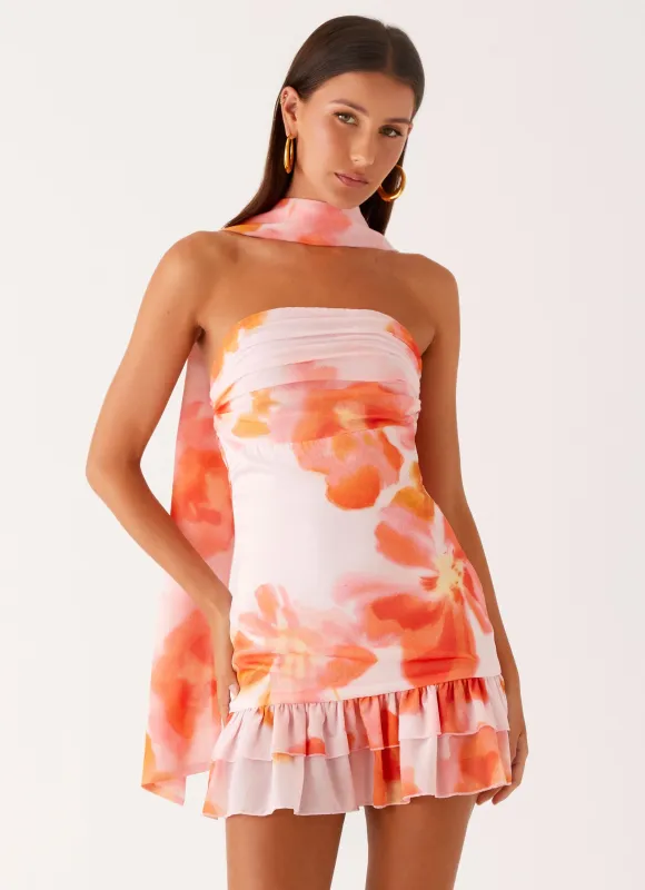 Manon Scarf Mini Dress - Blushing Blossom sold by Peppermayo