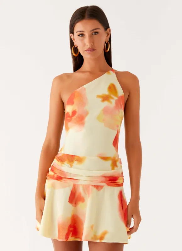 Meah Backless Mini Dress - Mimosa Blossom sold by Peppermayo