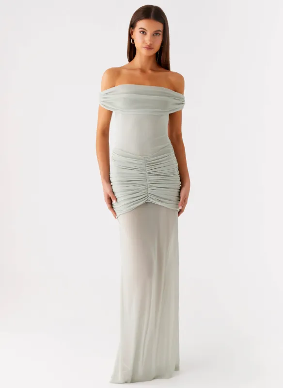 Eyllin Off Shoulder Maxi Dress - Sage sold by Peppermayo