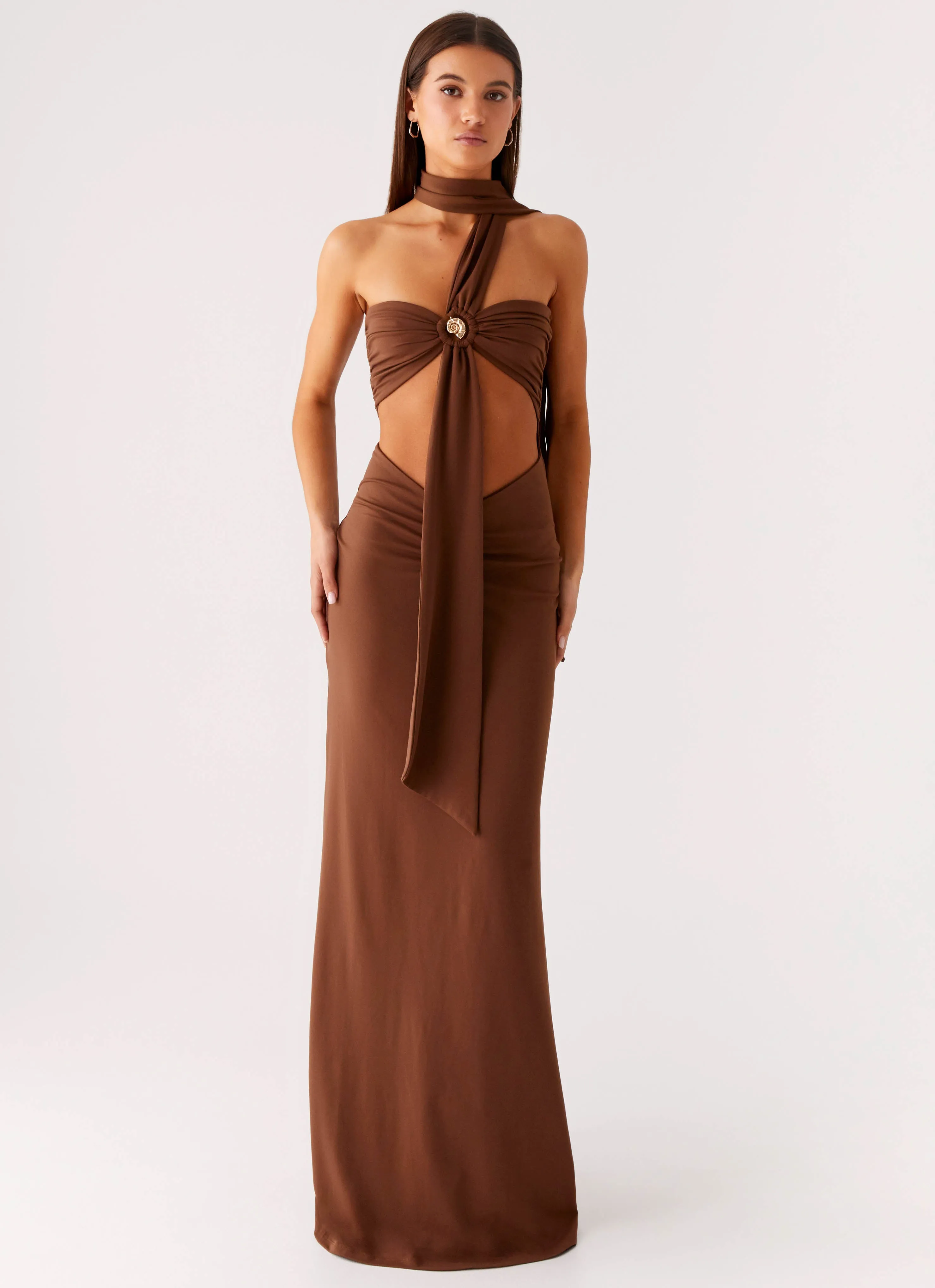 Olive Bloom Maxi Dress - Chocolate sold by Peppermayo