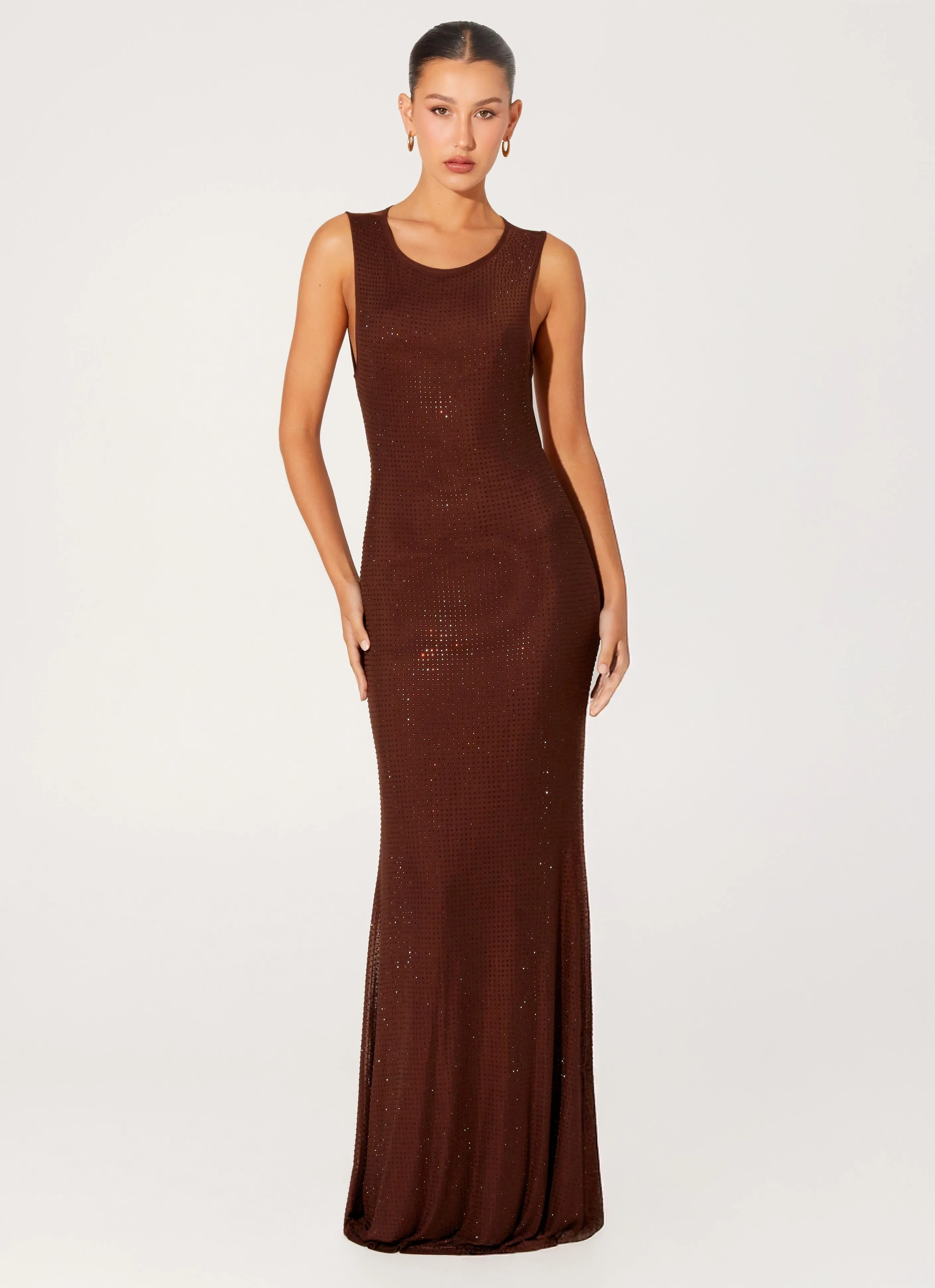 Hot Sequins Maxi Dress - Chocolate sold by Peppermayo