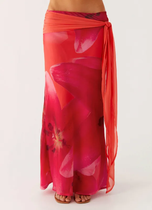 Raya Maxi Skirt - Peach Watermelon Flower sold by Peppermayo