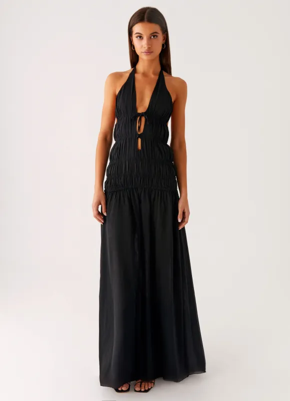Dione Halter Maxi Dress - Black sold by Peppermayo