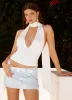 Milos Scarf Halter Neck Top - White sold by Peppermayo
