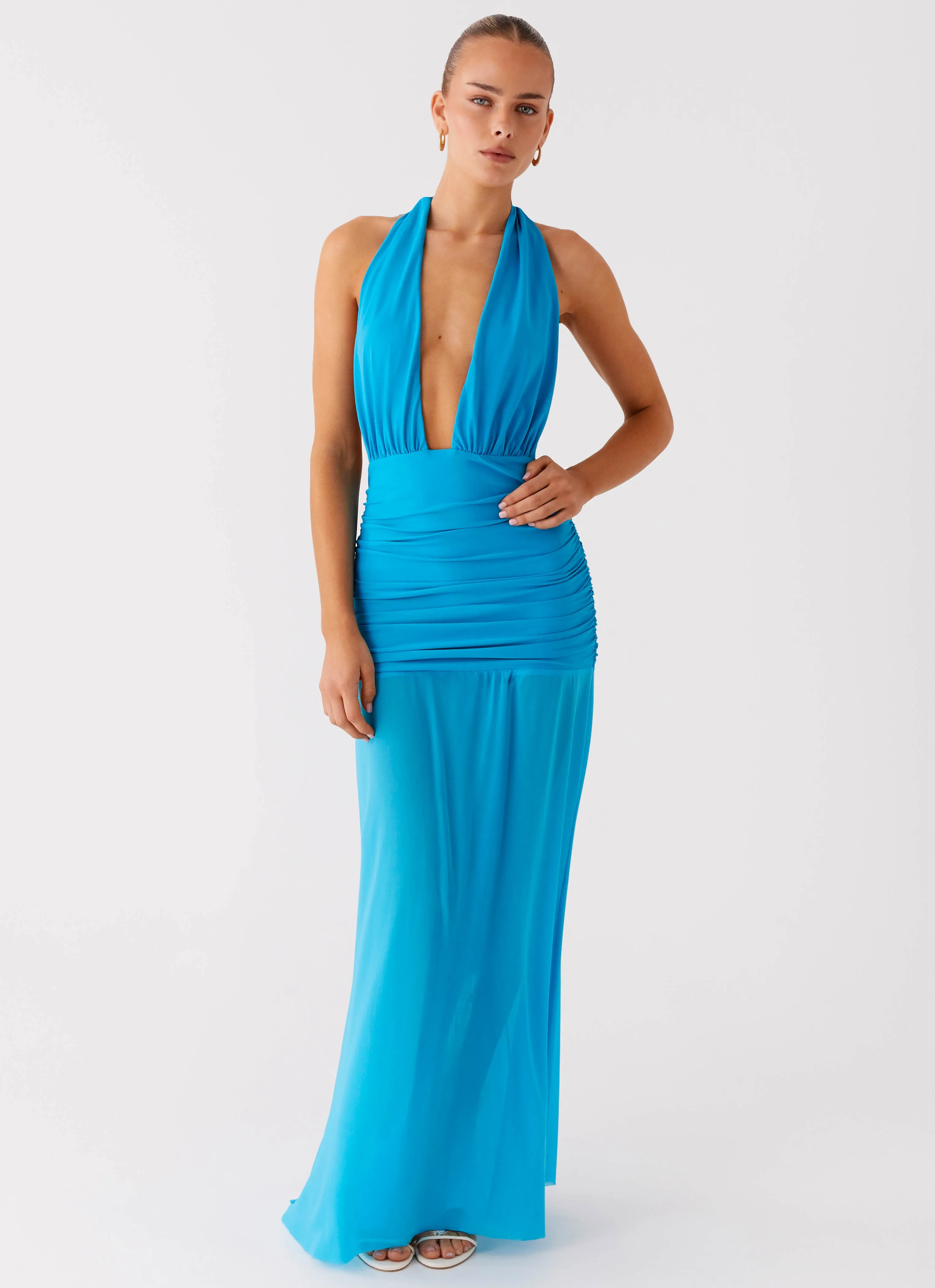 Dilemma Halter Maxi Dress - Turquoise Blue sold by Peppermayo