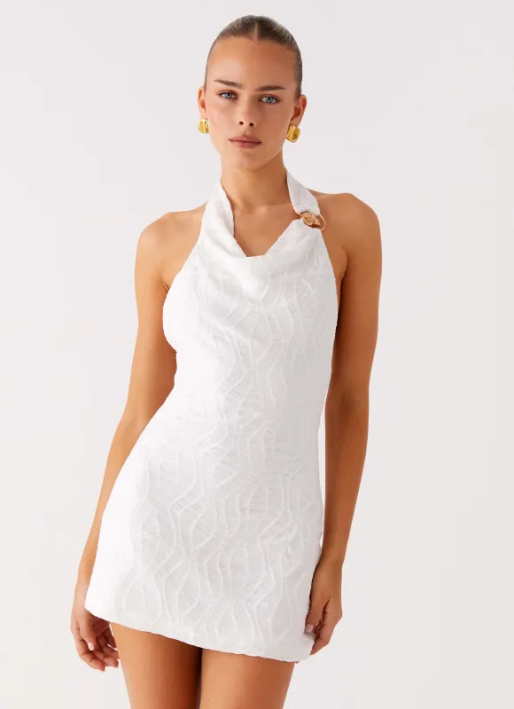 Love Line Halter Mini Dress - White sold by Peppermayo