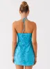 Bebe Beaded Mini Dress - Royal Blue sold by Peppermayo