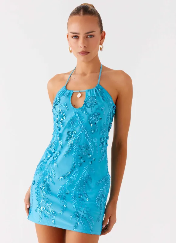 Bebe Beaded Mini Dress - Royal Blue sold by Peppermayo