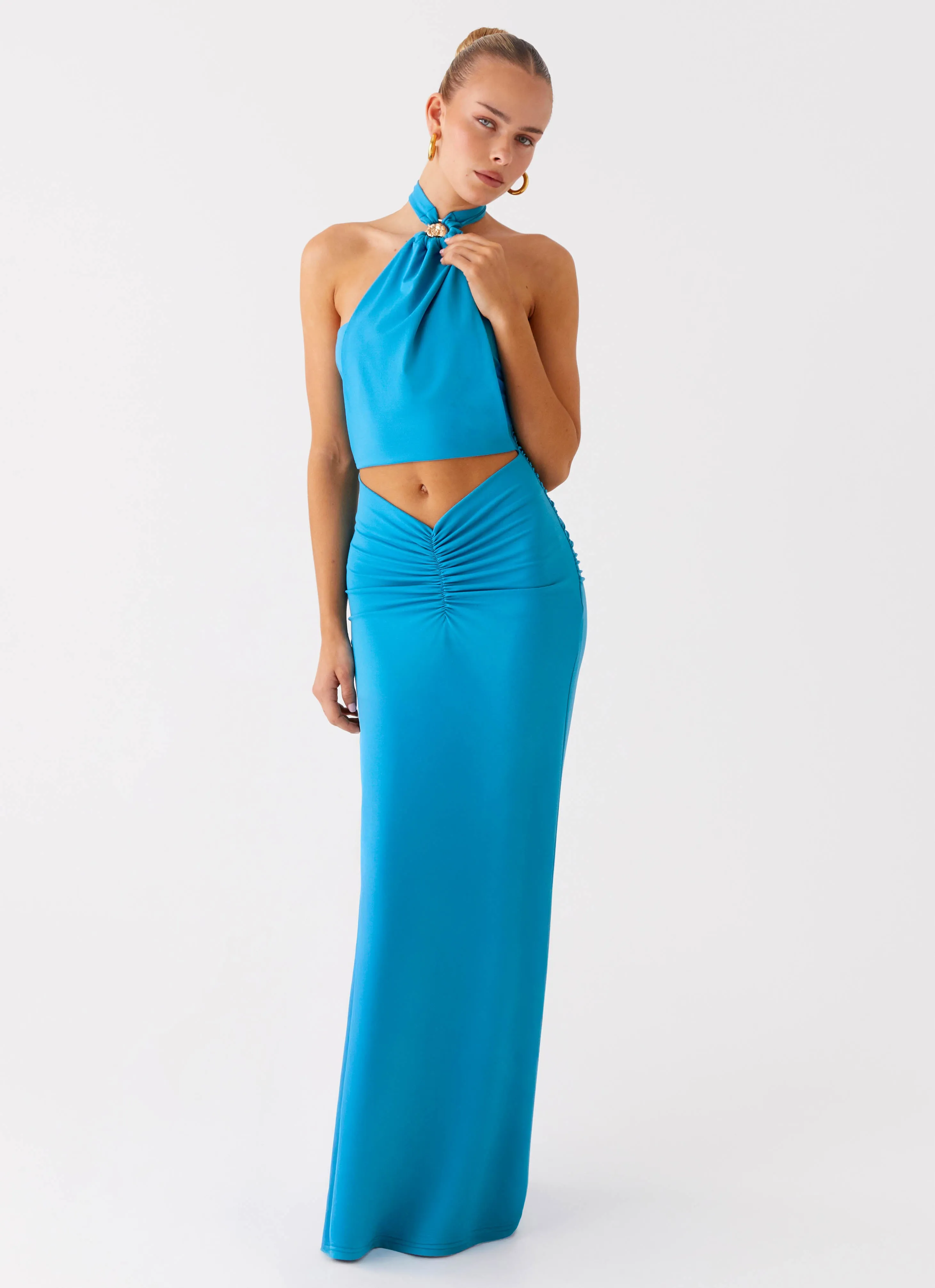Chiquita Halter Maxi Dress - Turquoise Blue sold by Peppermayo
