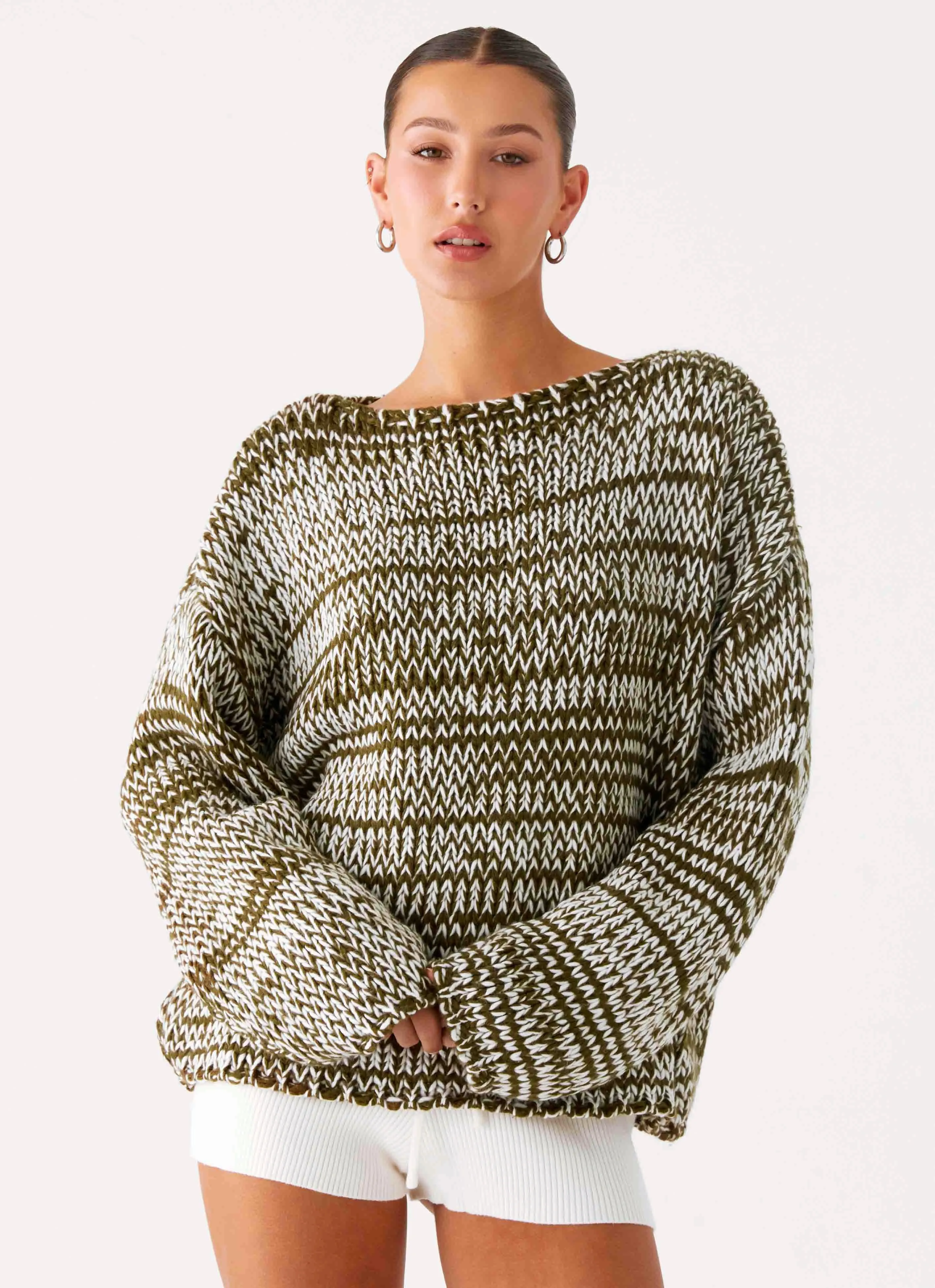Darla Oversized Knit Jumper - Khaki sold by Peppermayo