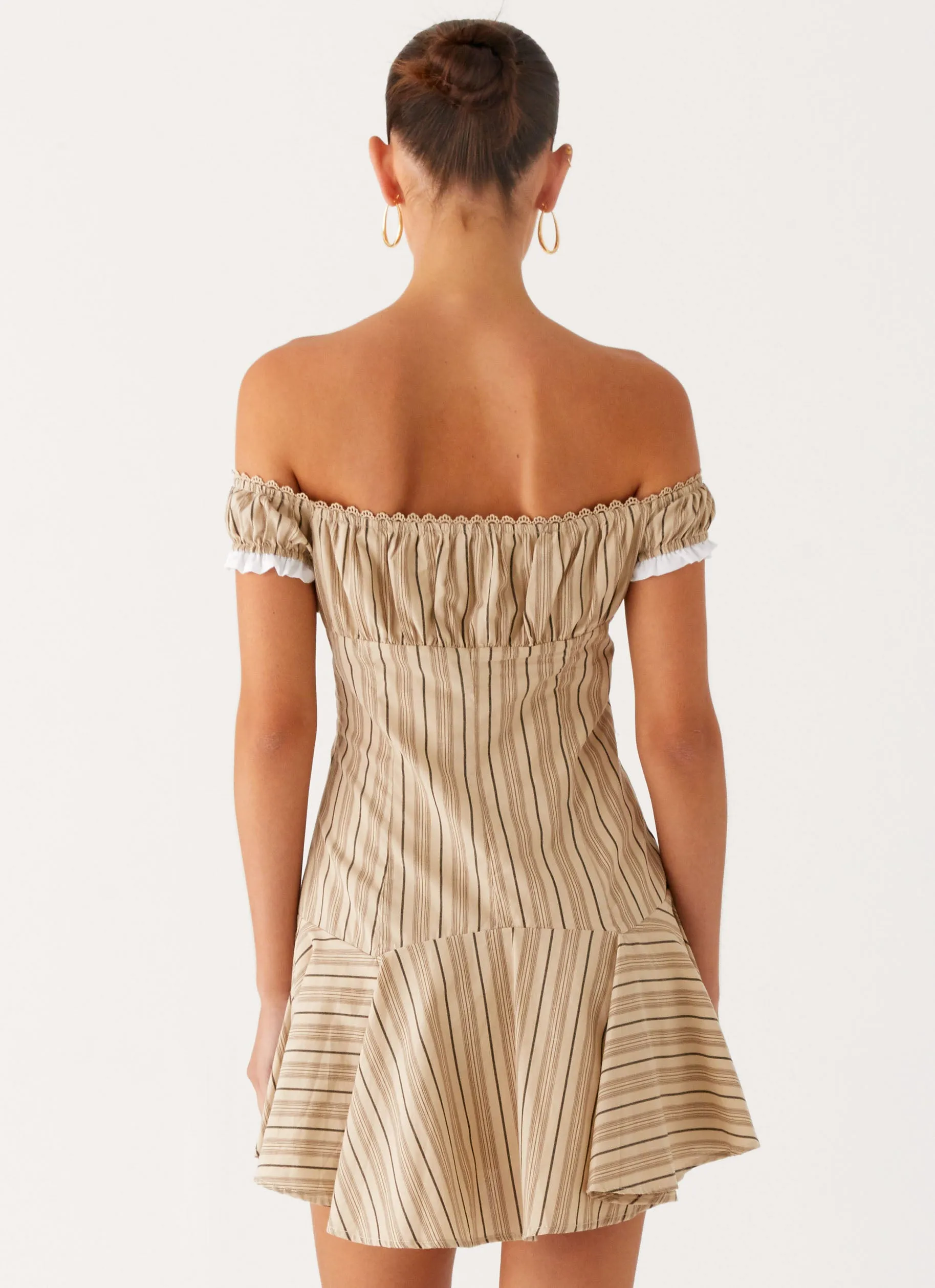 Jumana Off Shoulder Mini Dress - Off White Stripe sold by Peppermayo product image thumbnail 4