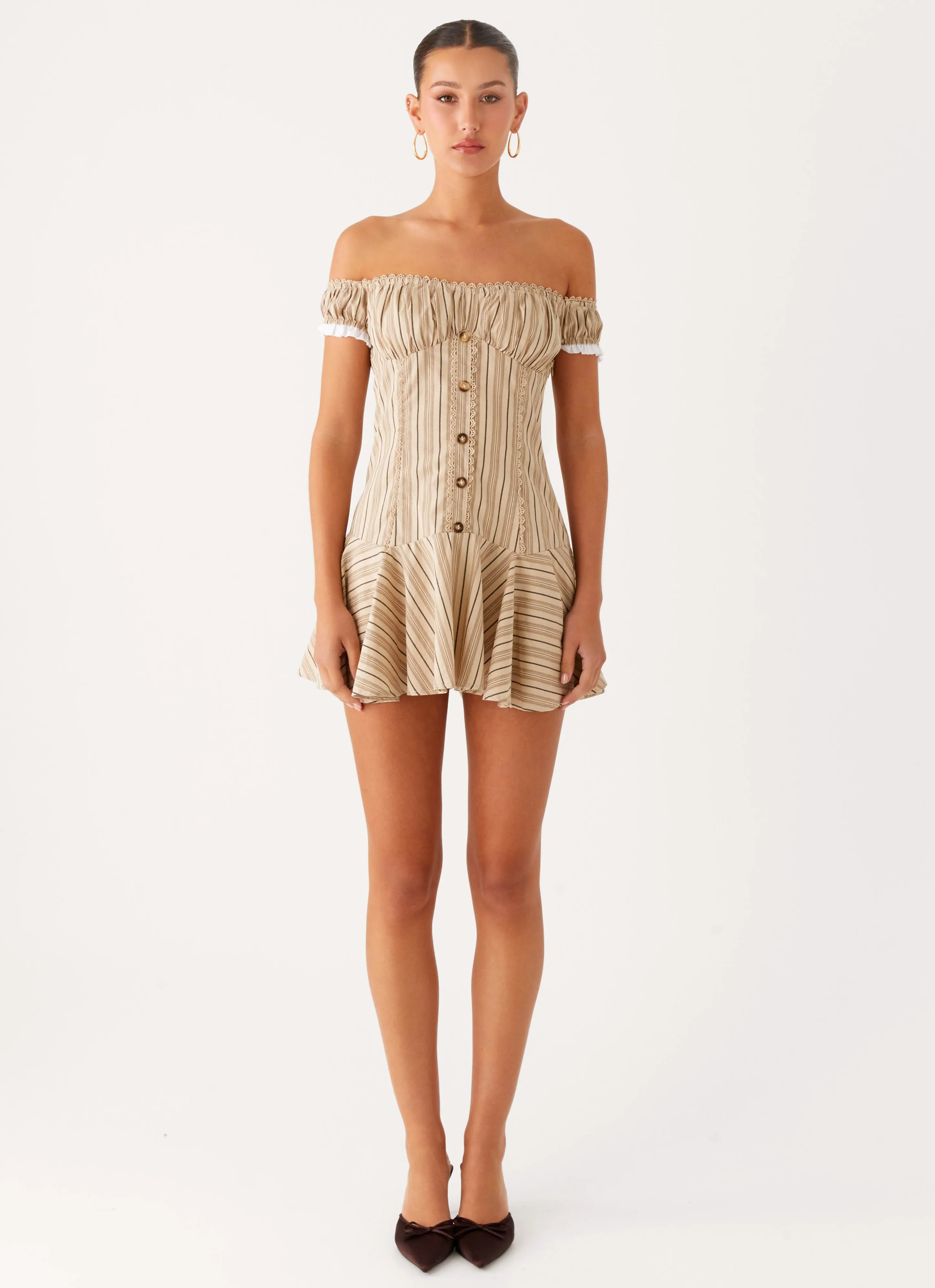 Jumana Off Shoulder Mini Dress - Off White Stripe sold by Peppermayo product image thumbnail 2