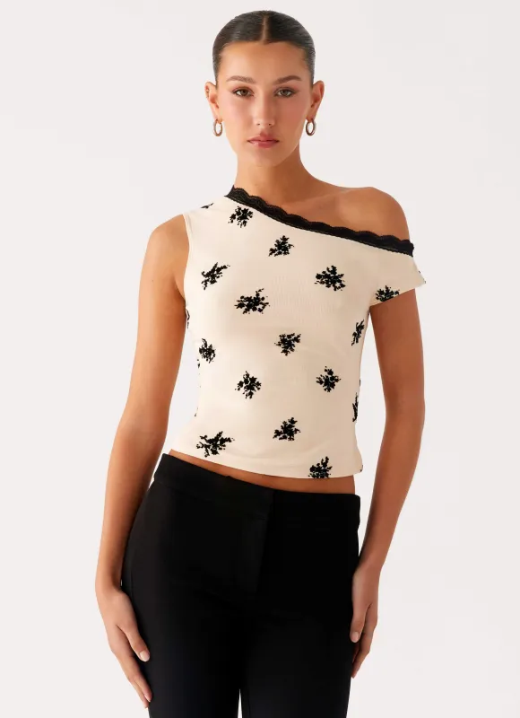 Blind Faith Flock One Shoulder Top - Cream made by Peppermayo