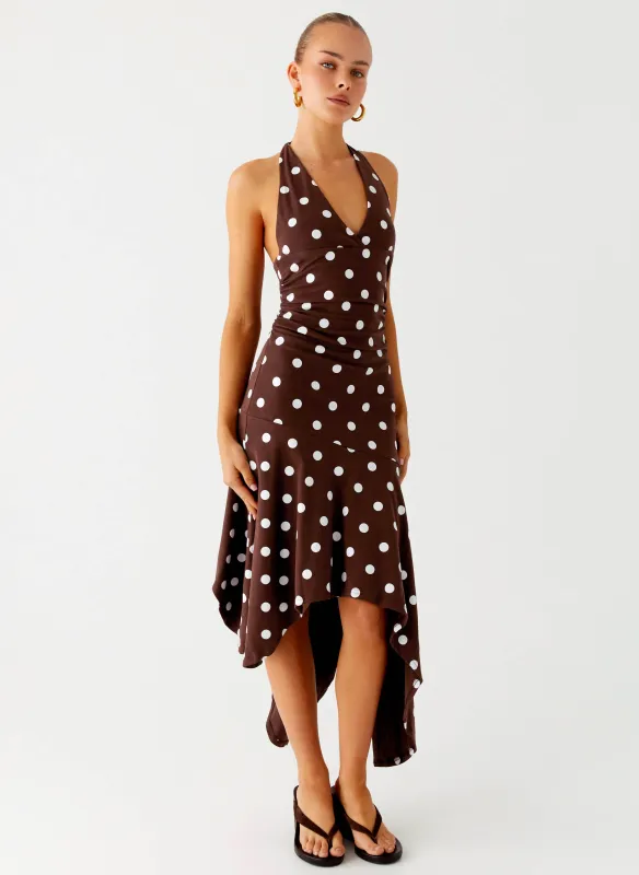 Keylani Halter Midi Dress - Chocolate made by Peppermayo