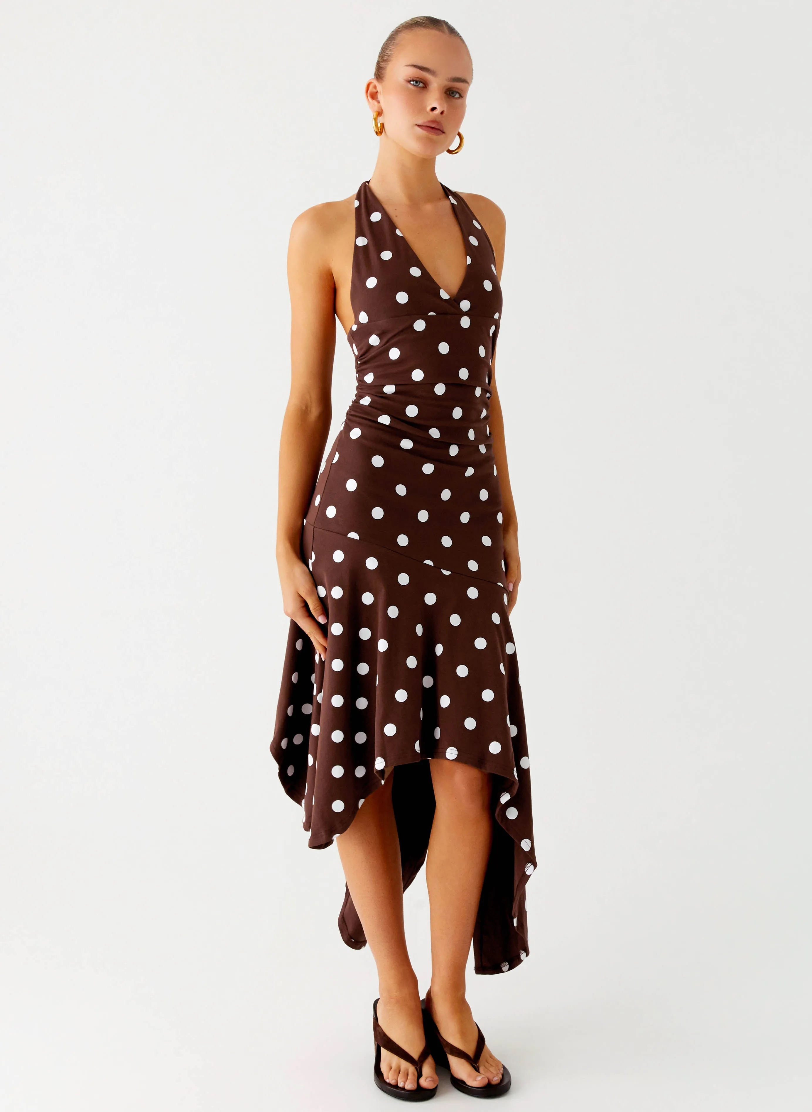 Keylani Halter Midi Dress - Chocolate sold by Peppermayo