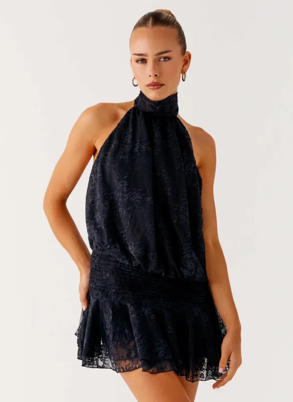 Willow Lace Mini Dress - Black Lace sold by Peppermayo