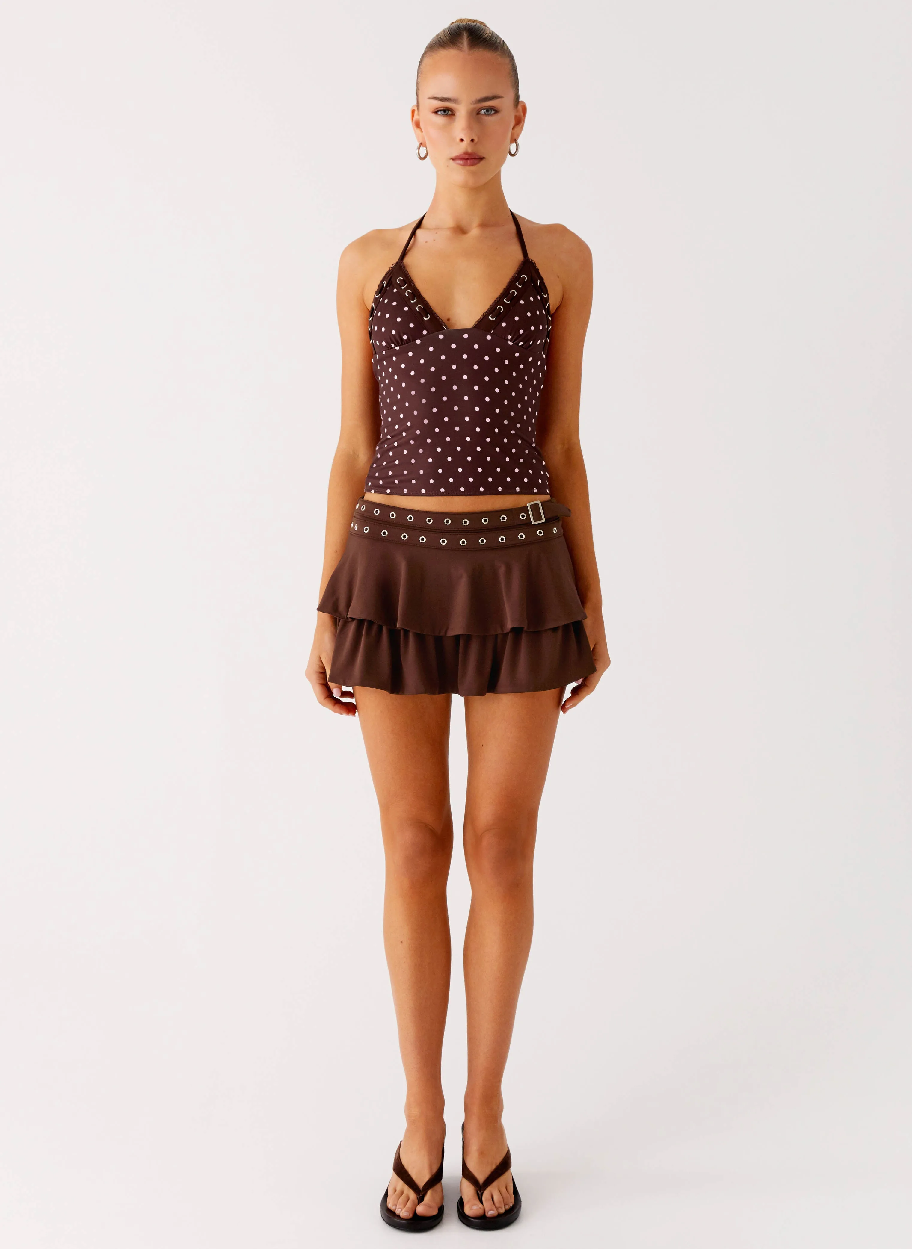 Prologue Belt Mini Skort - Chocolate sold by Peppermayo product image thumbnail 2