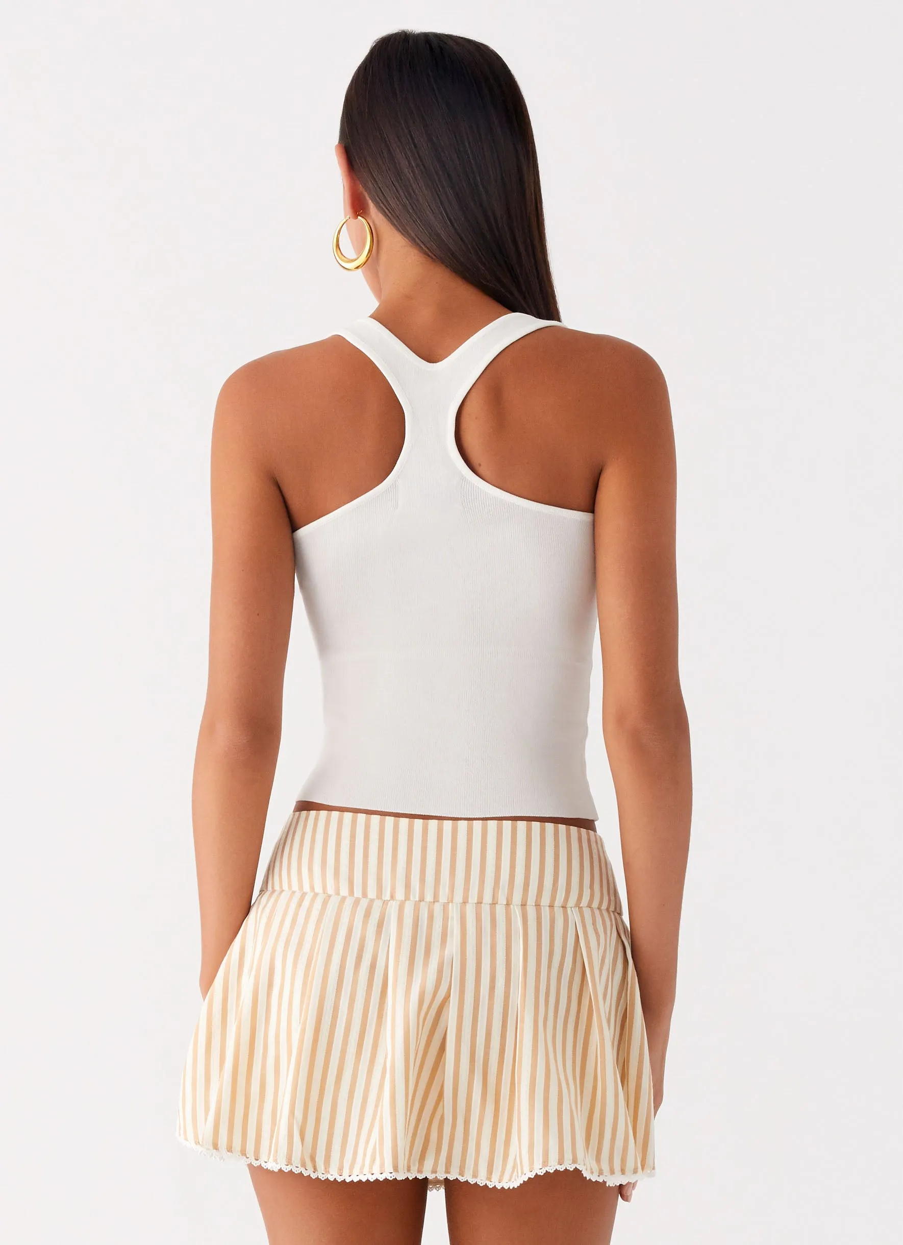 Oliviana Pleated Mini Skort - Taupe Stripe sold by Peppermayo product image thumbnail 4