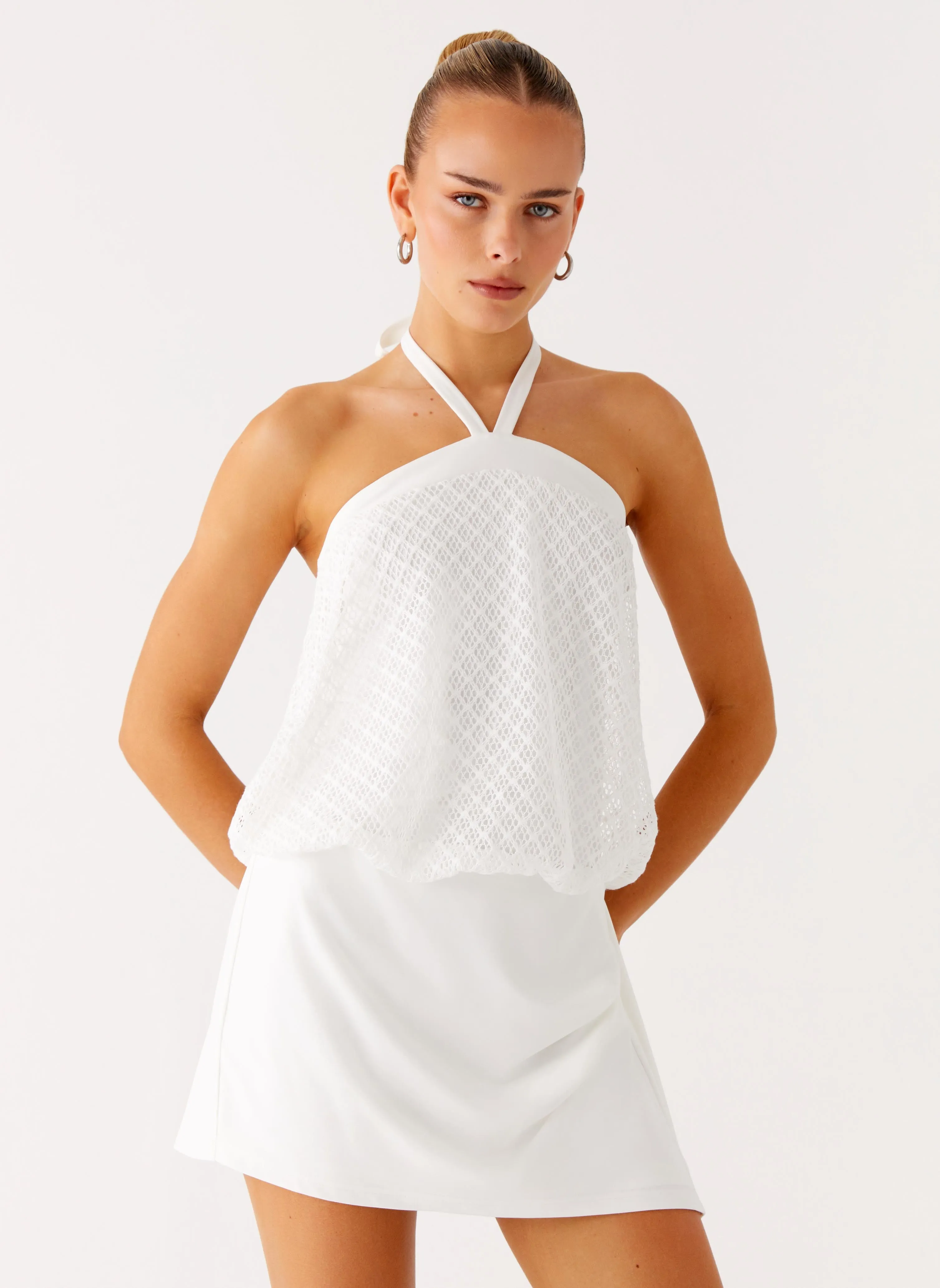 Switch Up Halter Mini Dress - Ivory sold by Peppermayo