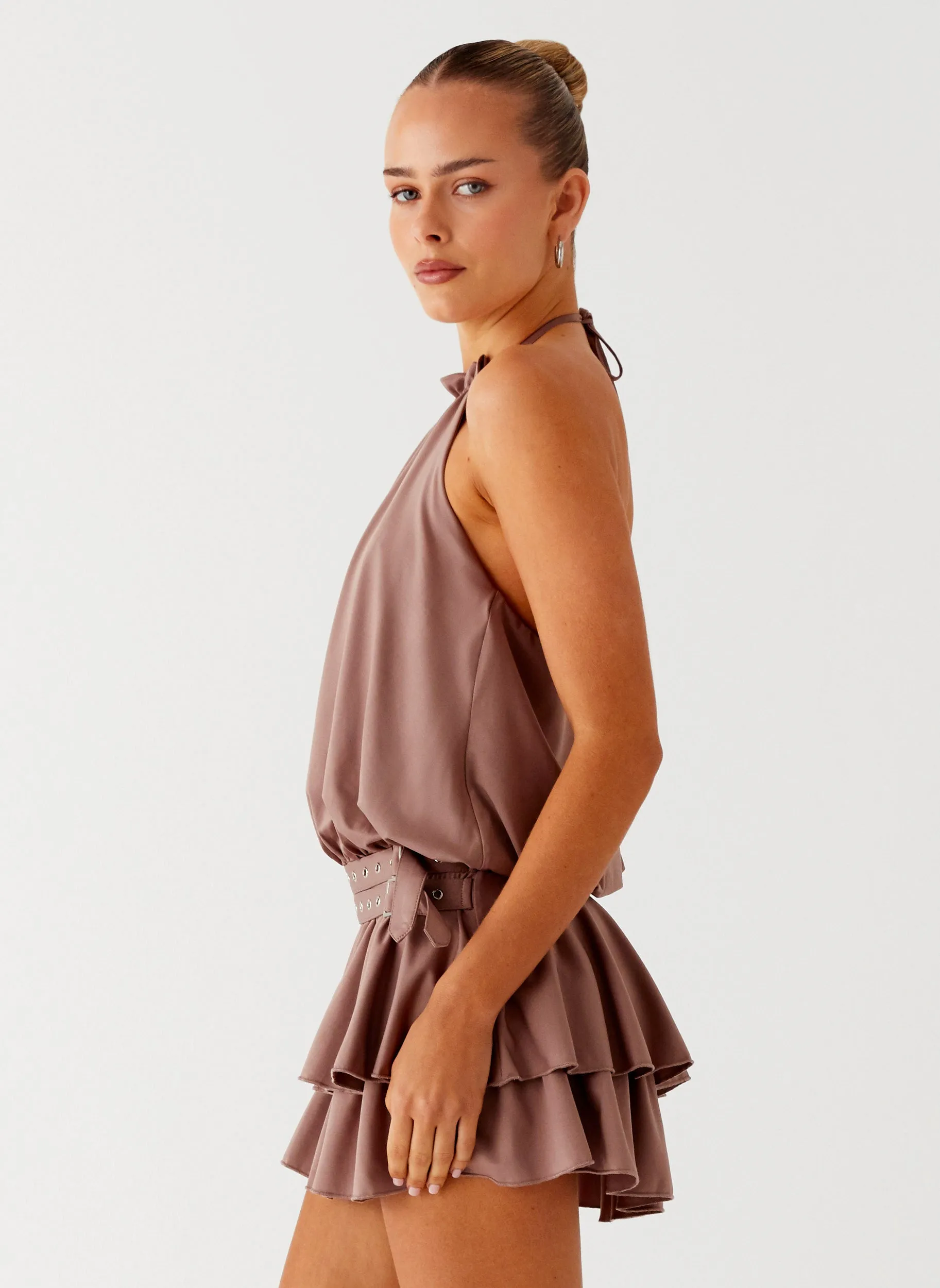 Dopamine Belt Mini Dress - Taupe sold by Peppermayo product image thumbnail 3