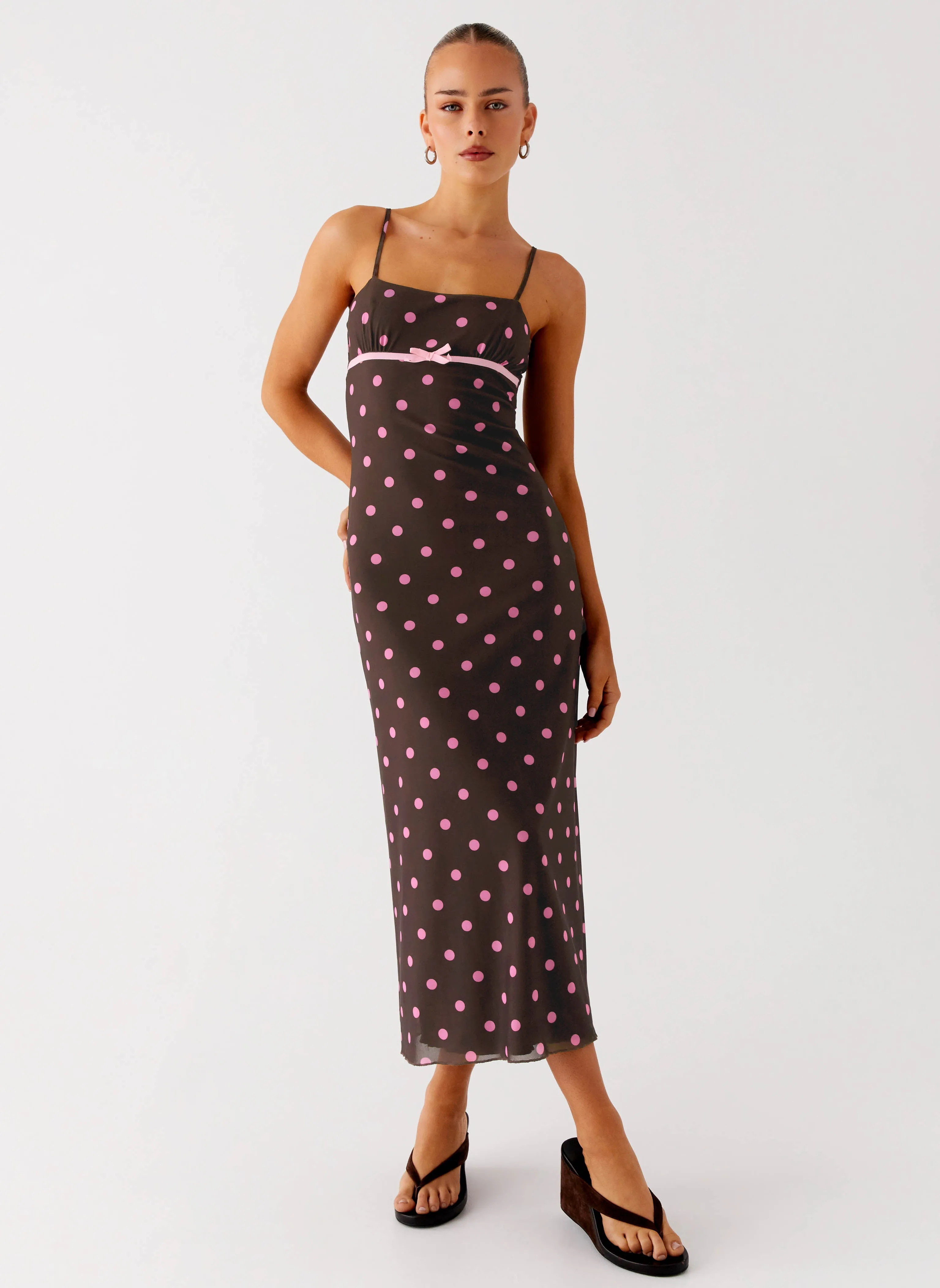 Latto Midi Dress - Chocolate Strawberry Dot sold by Peppermayo