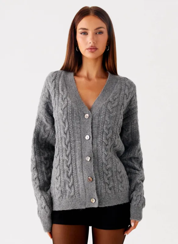 Frawley Cable Knit Cardigan - Grey sold by Peppermayo