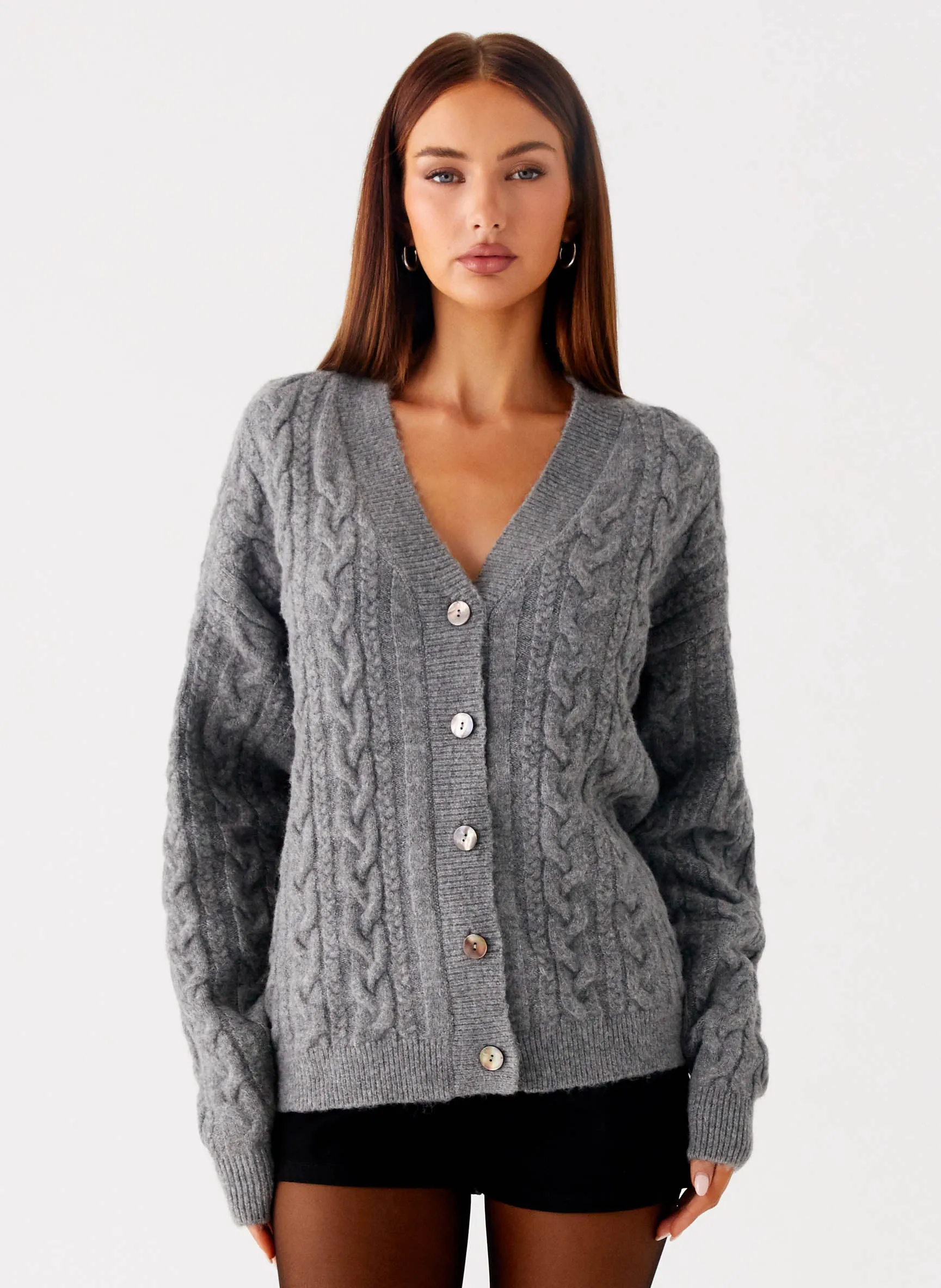 Frawley Cable Knit Cardigan - Grey sold by Peppermayo