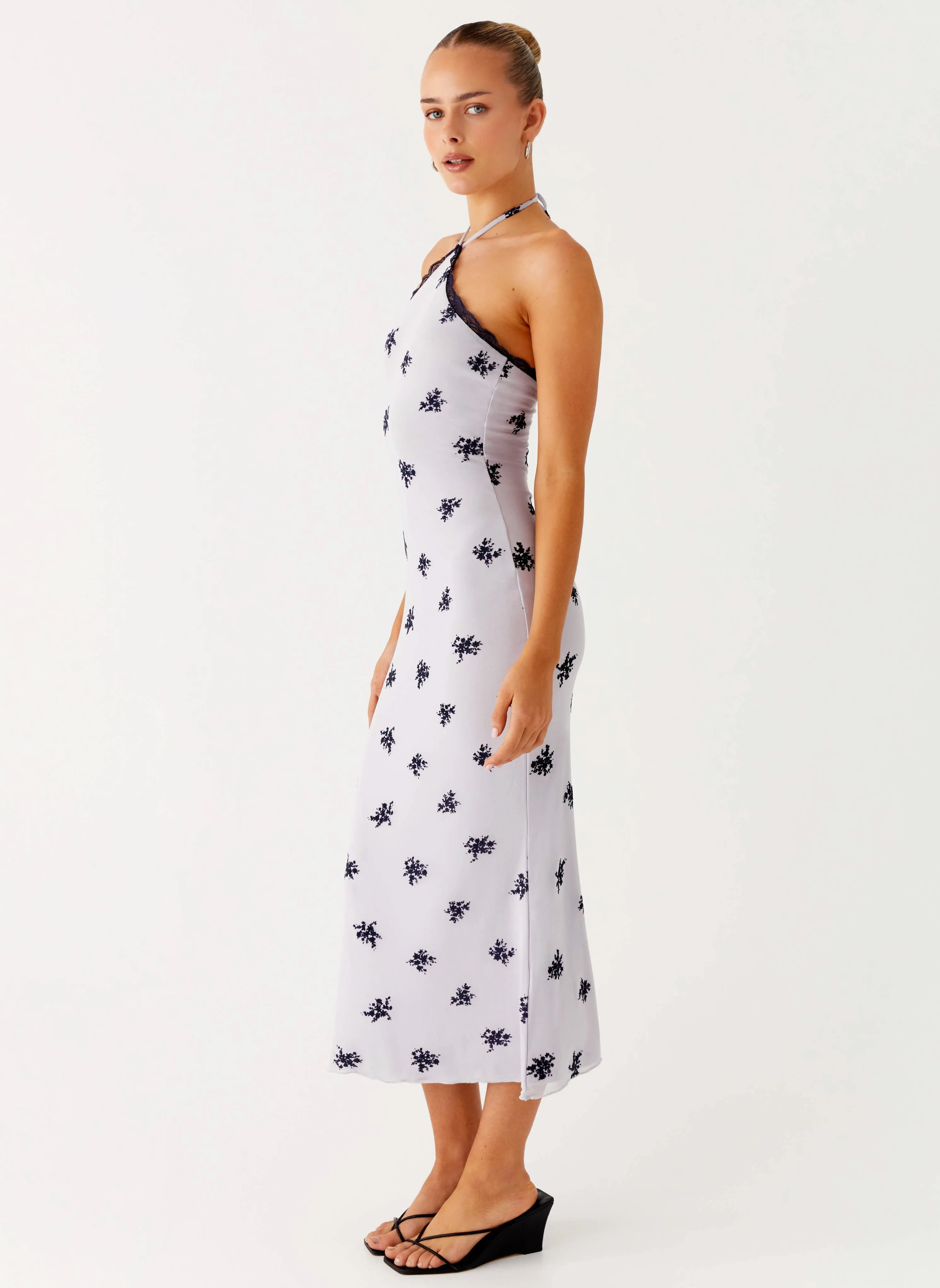 Nestel Flock Halter Midi Dress - Lilac sold by Peppermayo product image thumbnail 3