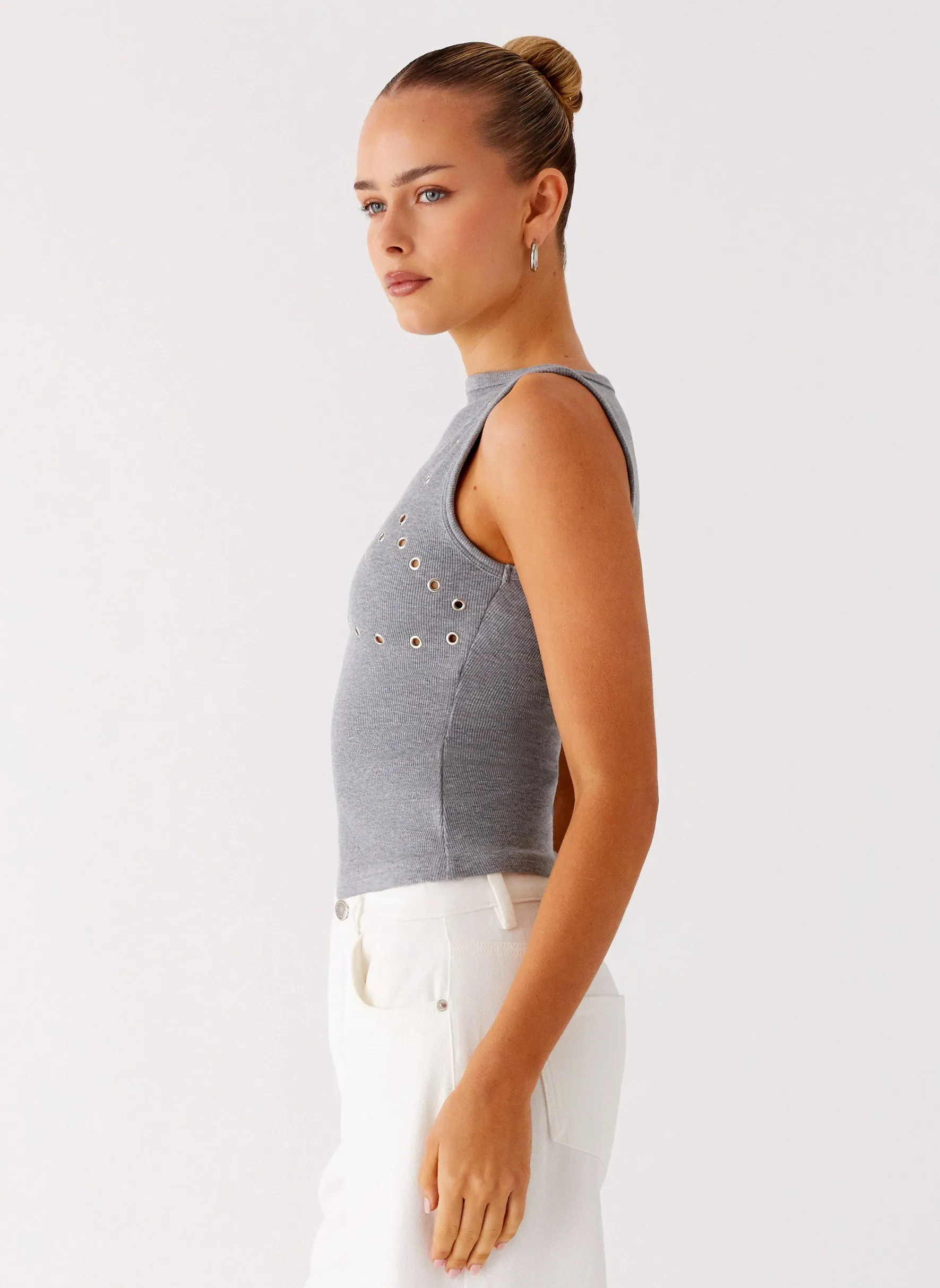 Drop Top Ribbed Eyelet Tank Top - Marle Grey sold by Peppermayo product image thumbnail 3